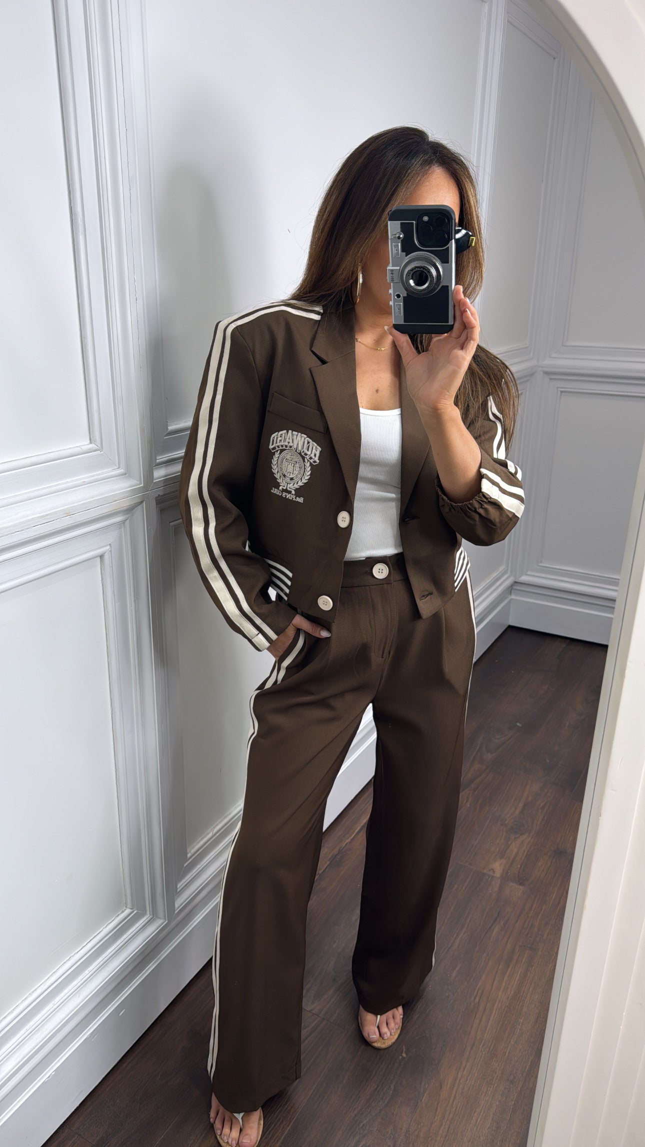HOWARD brown tailored cropped blazer co-ord