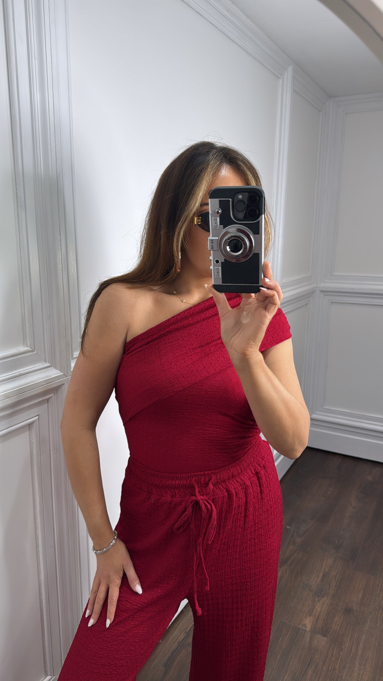 AURORA cherry asymmetric crepe trouser co-ord