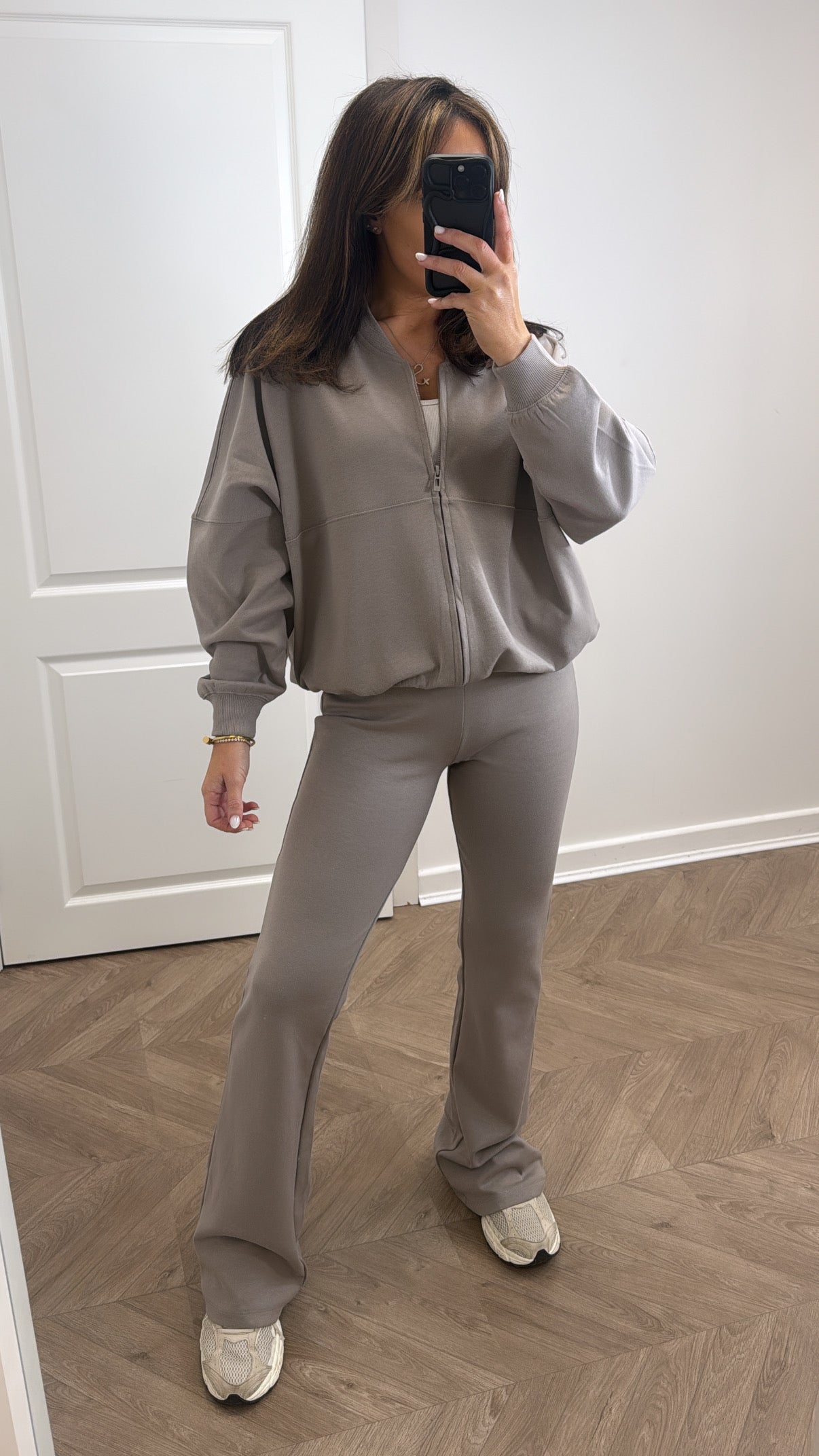 LOTTIE dove grey zip up jacket and flare trousers lounge set