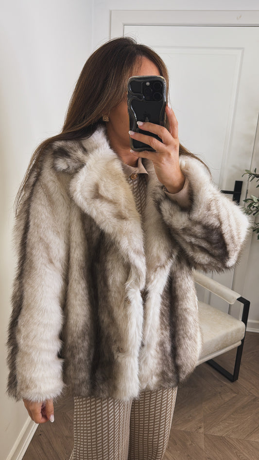 MOLL cream faux fur jacket