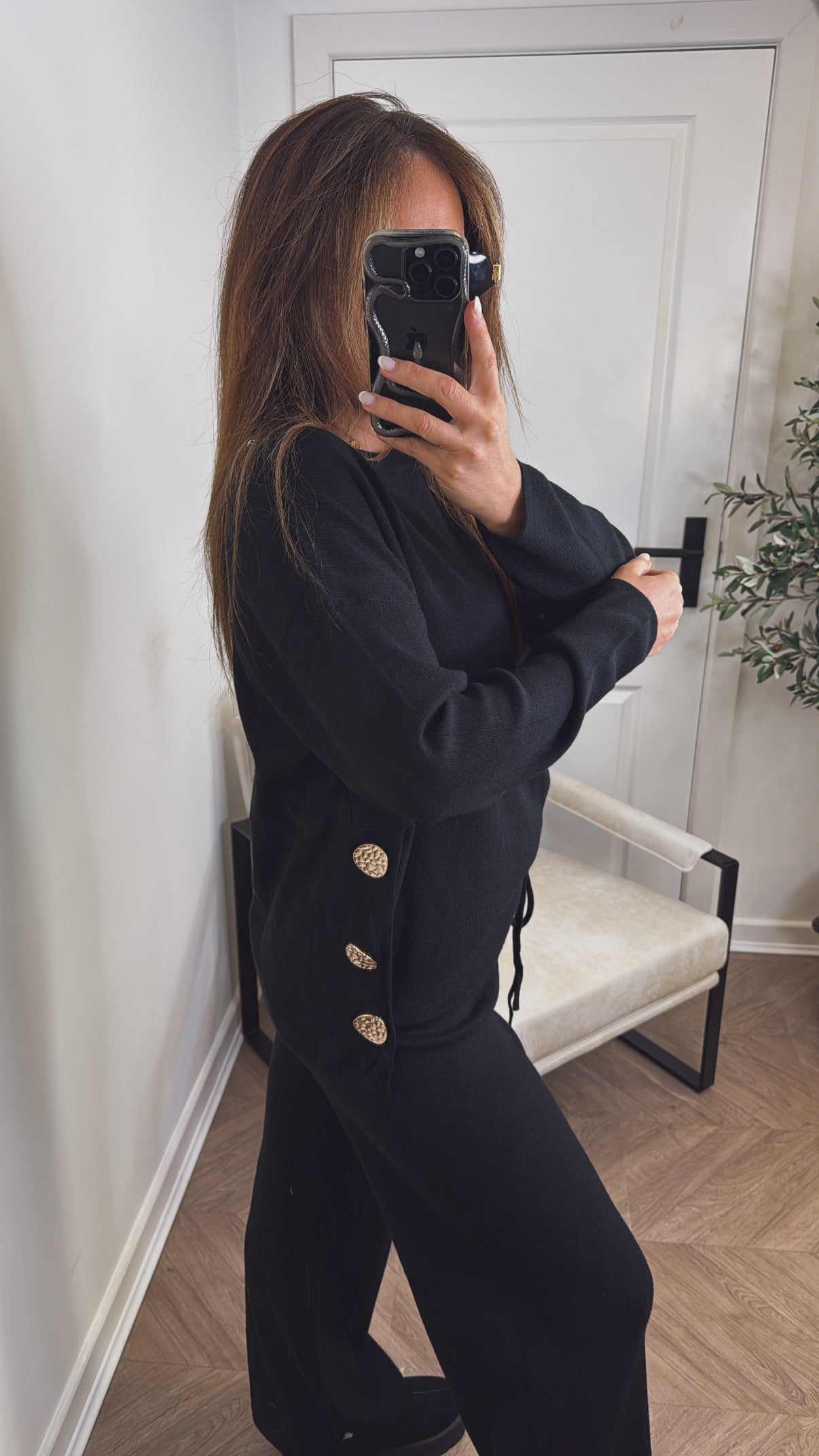 HARPER black top and trousers knitted lounge set