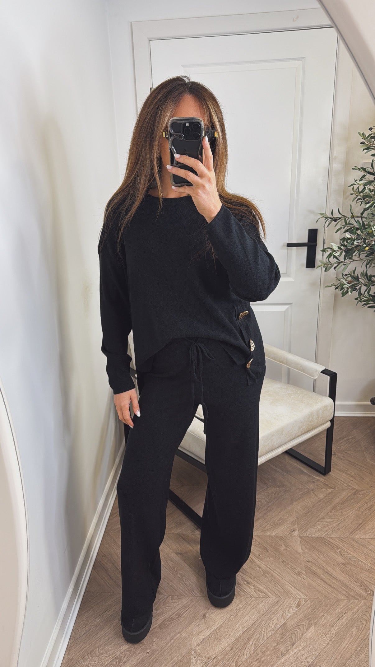 HARPER black top and trousers knitted lounge set