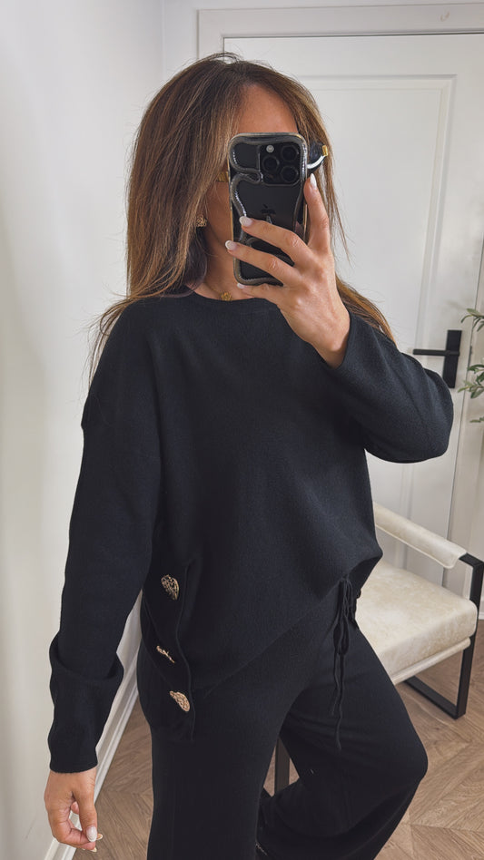 HARPER black top and trousers knitted lounge set