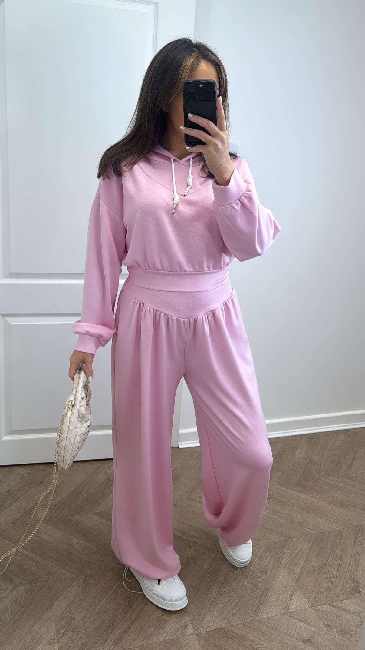 CAITLIN pink cropped hoody and joggers tracksuit