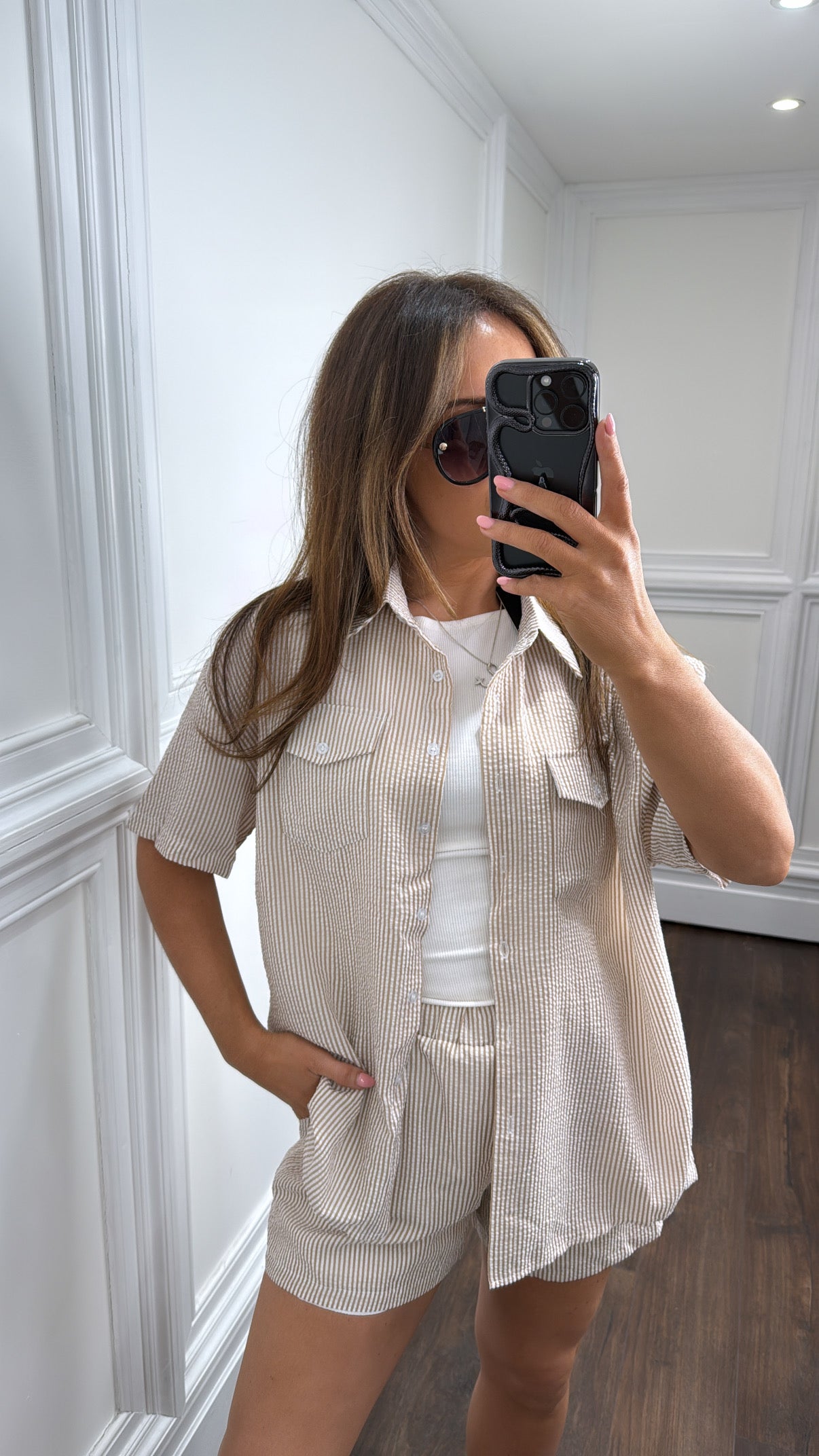 SCARLETT beige stripe top and shorts co-ord