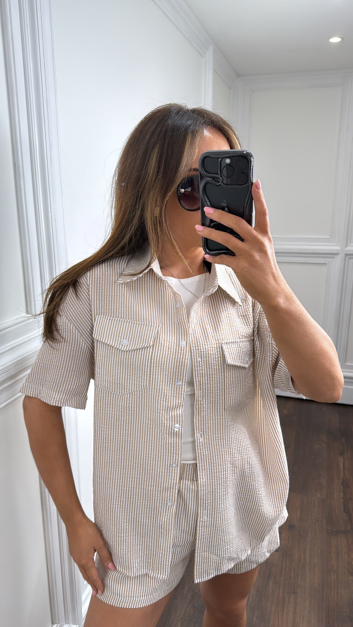 SCARLETT beige stripe top and shorts co-ord