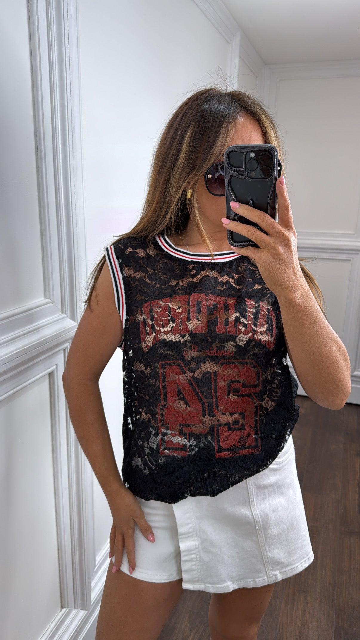 SEANA black lace basketball top