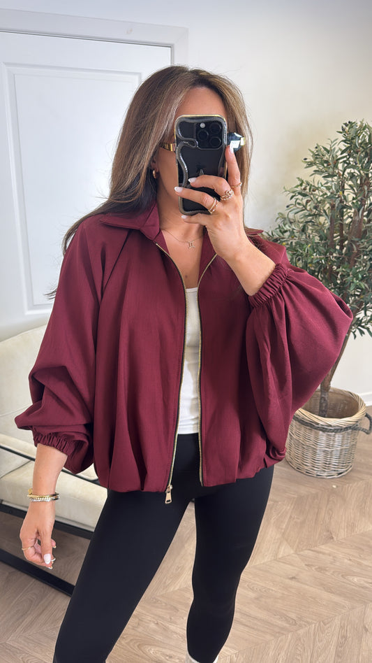 WILLA burgundy batwing zip up jacket