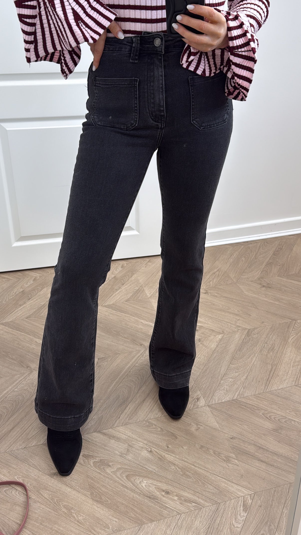 EBONIE black wash flare denim jeans