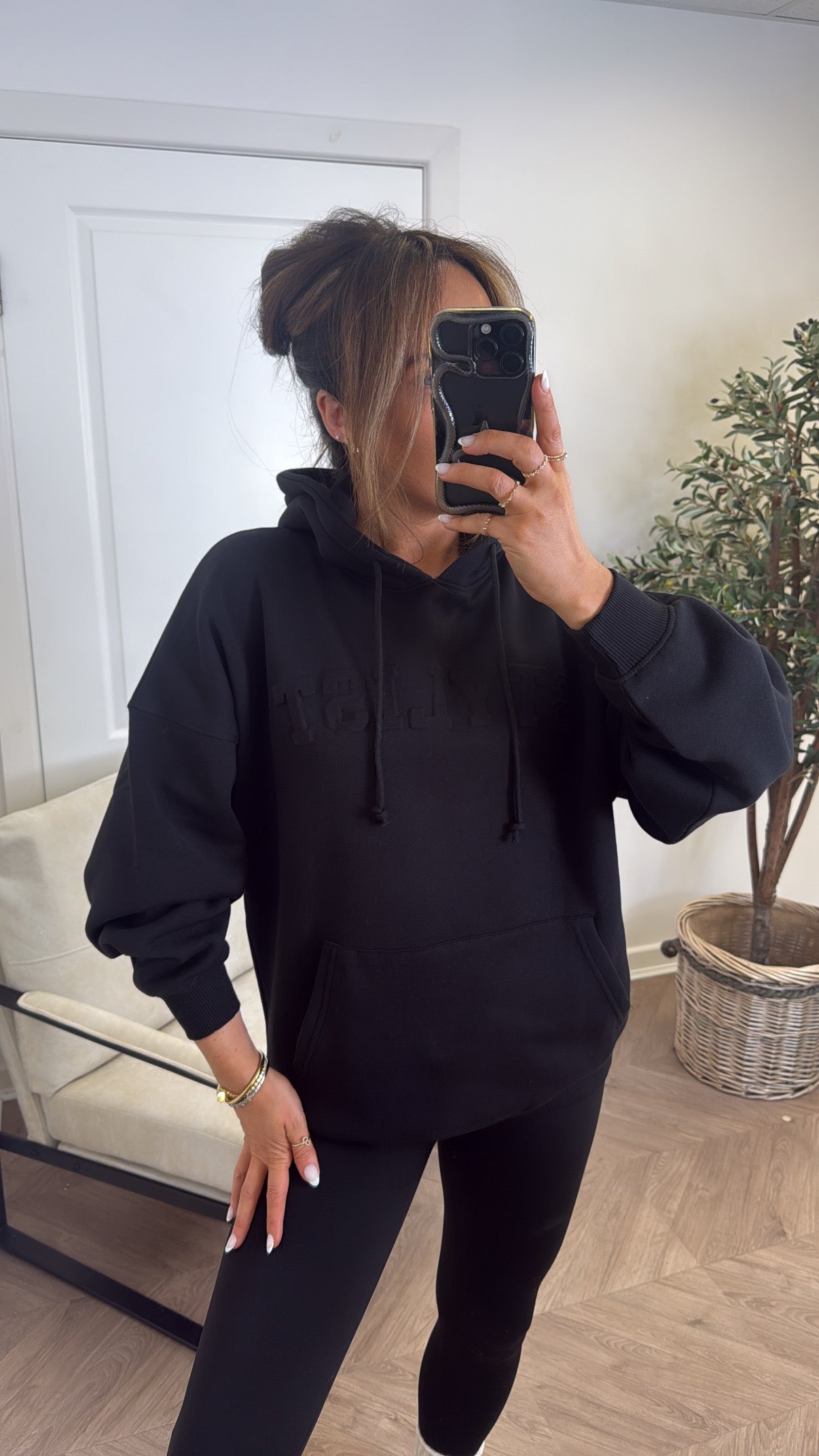 STYLIST black embossed logo oversized hoody