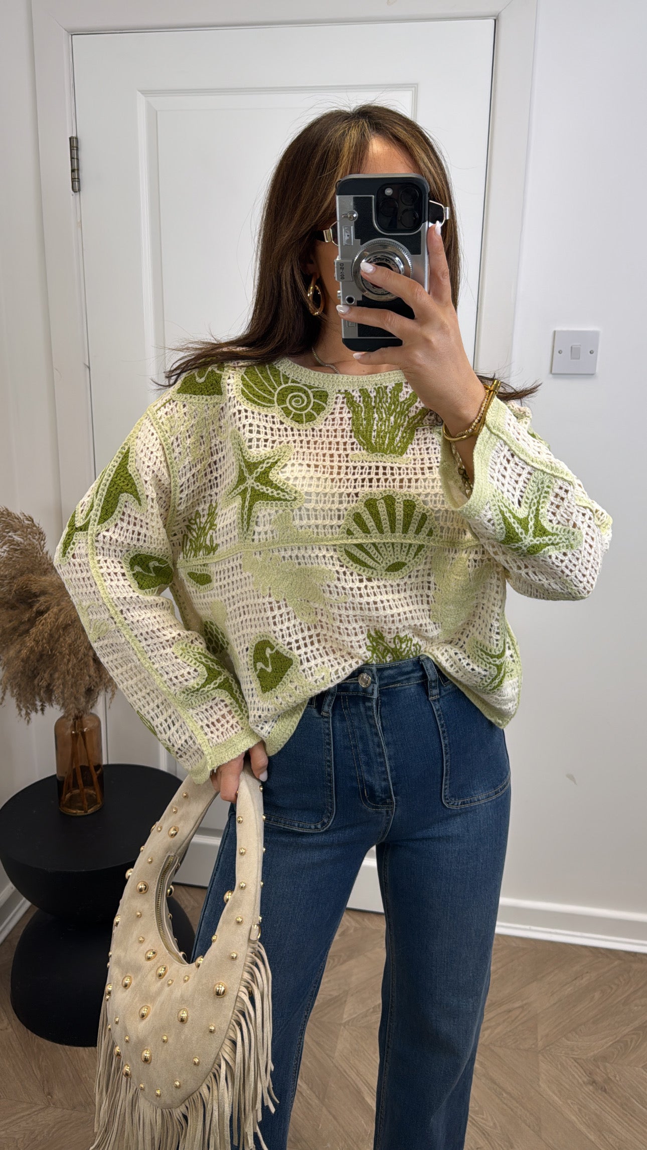 LARA green beach embroidered crochet top