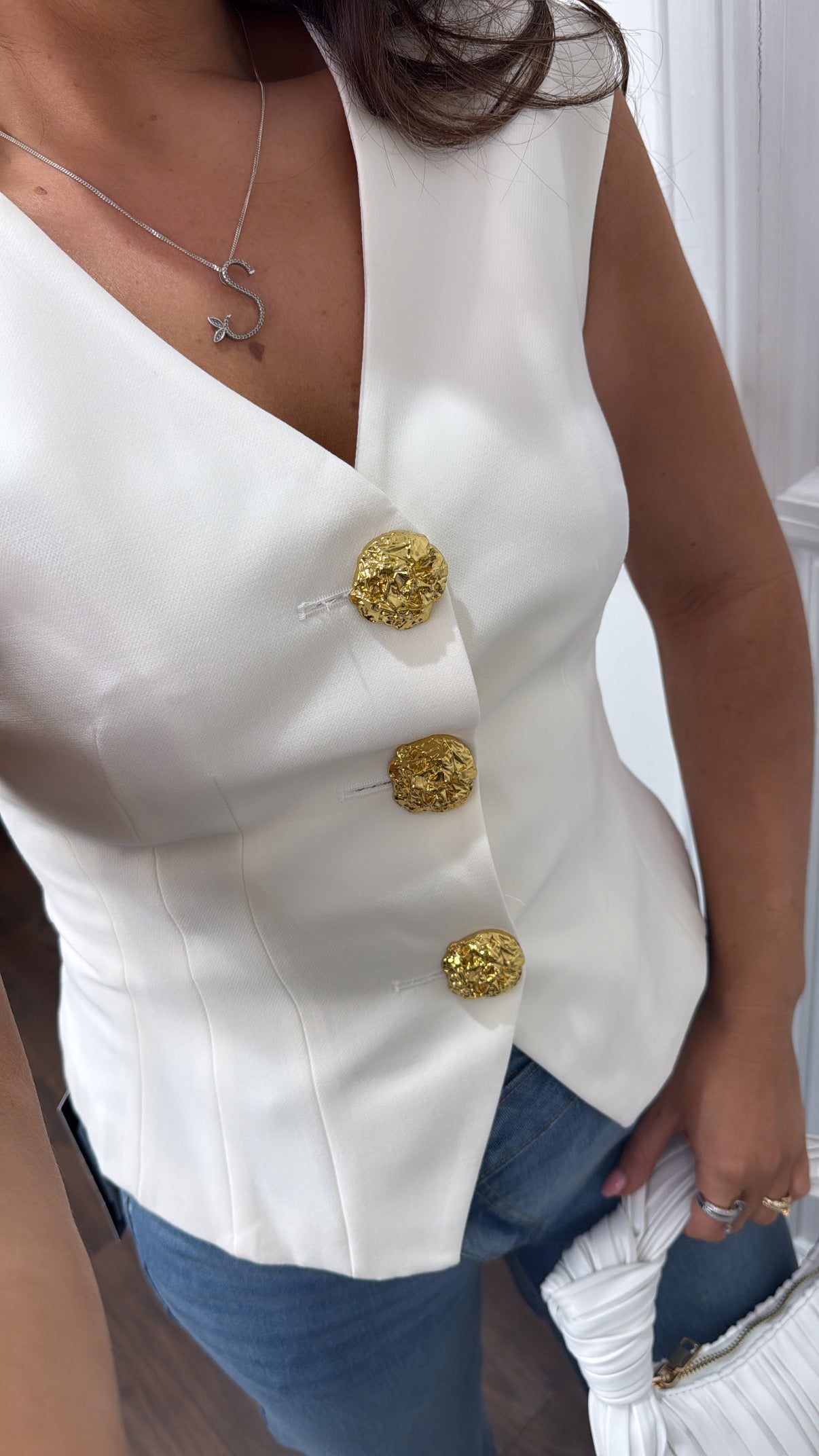 KEIGHLEY cream gold button waist jacket