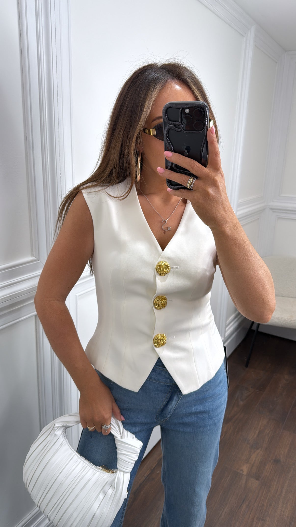 KEIGHLEY cream gold button waist jacket