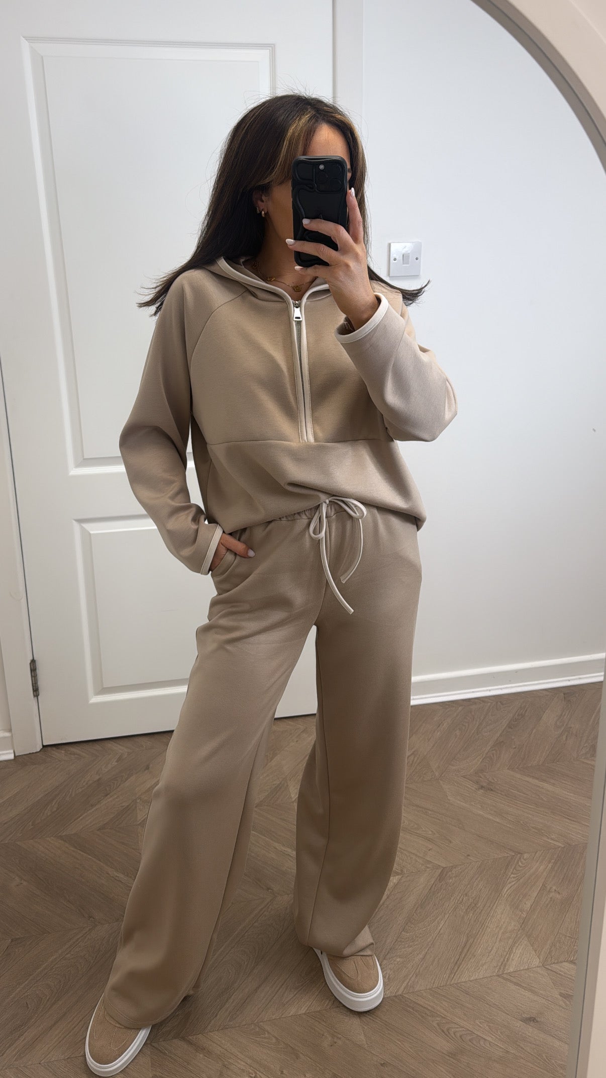 LIBERTY sand zip hoody and trousers lounge set