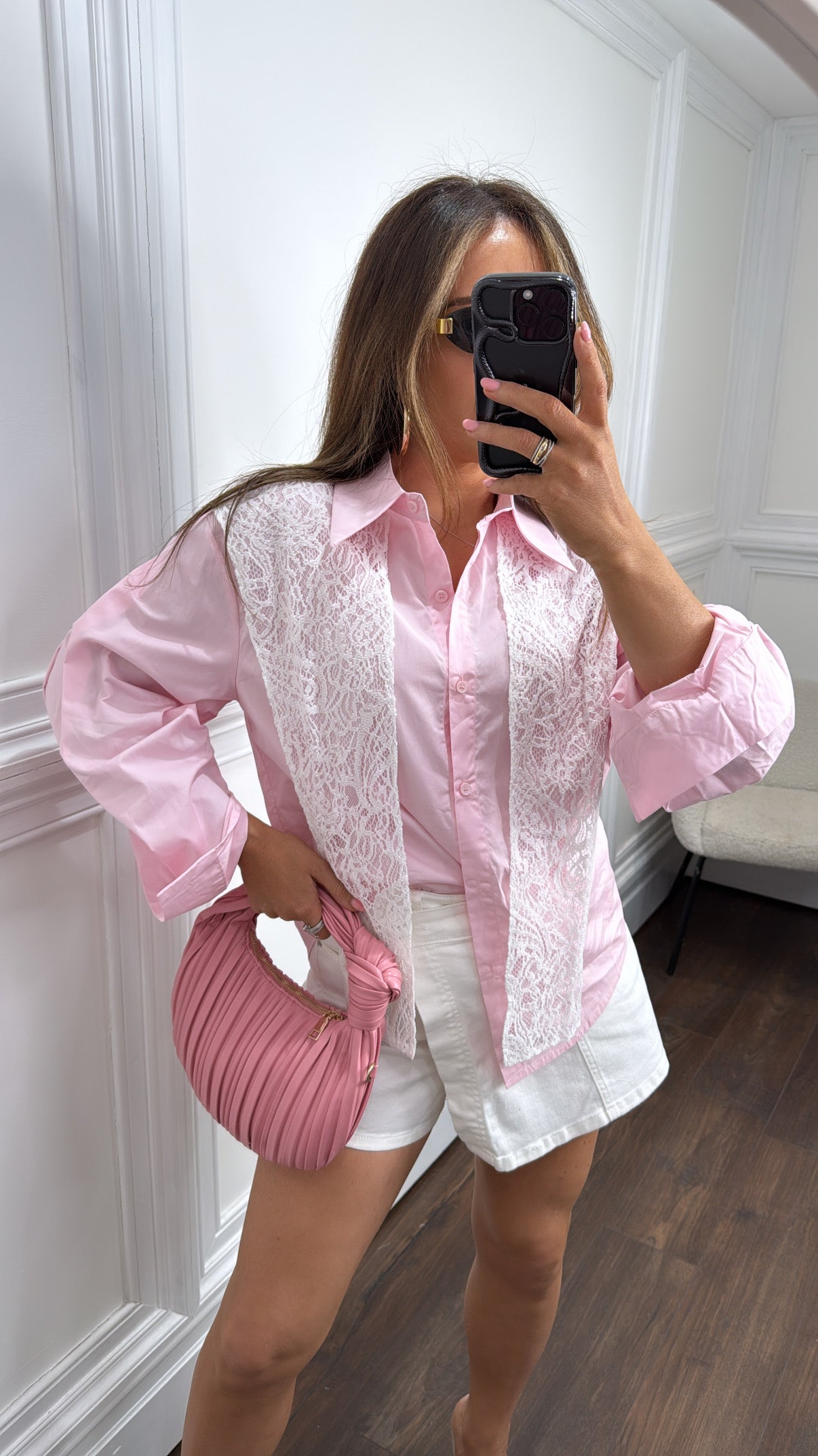 JADE pink shirt with lace overlay