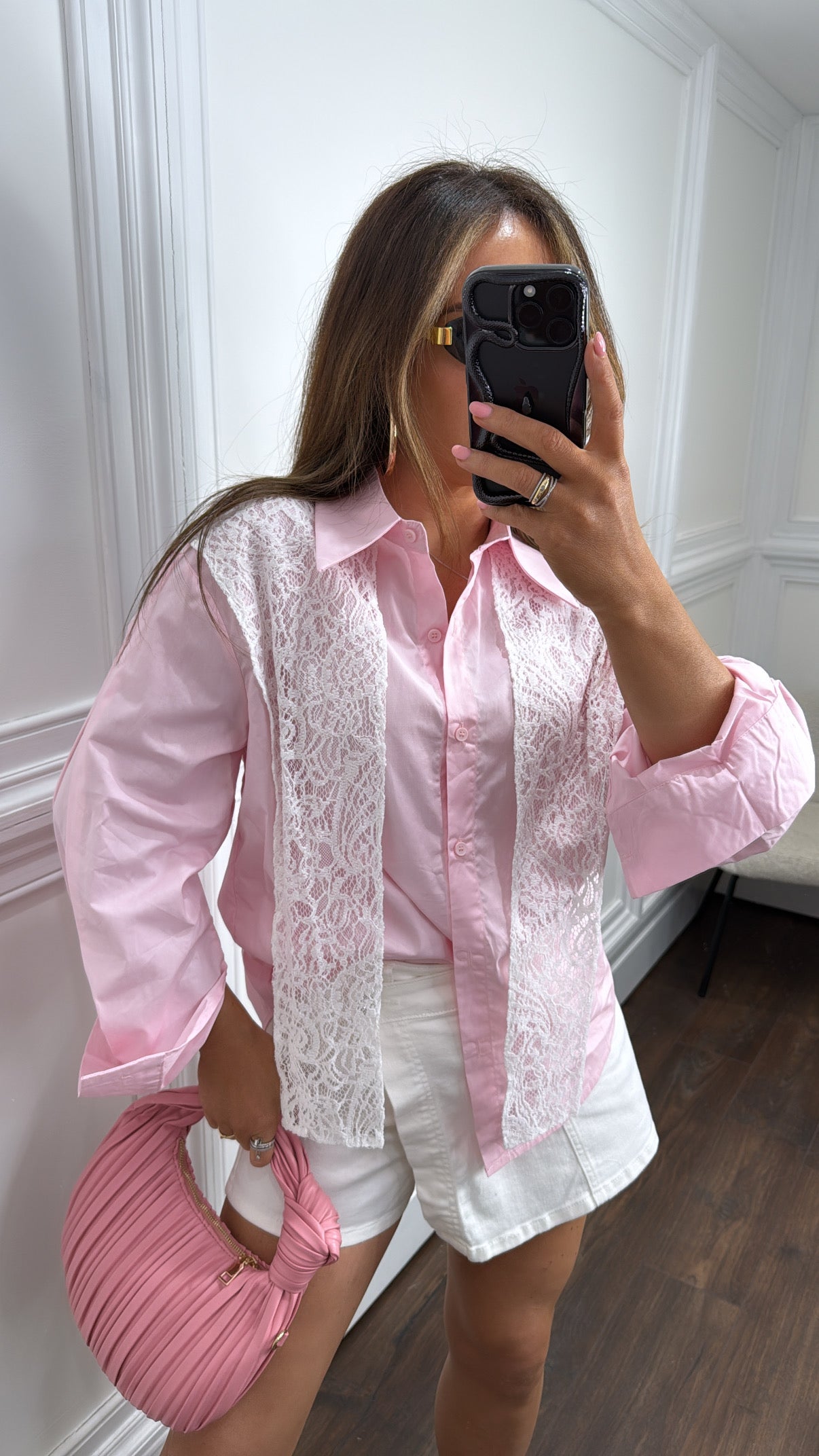 JADE pink shirt with lace overlay