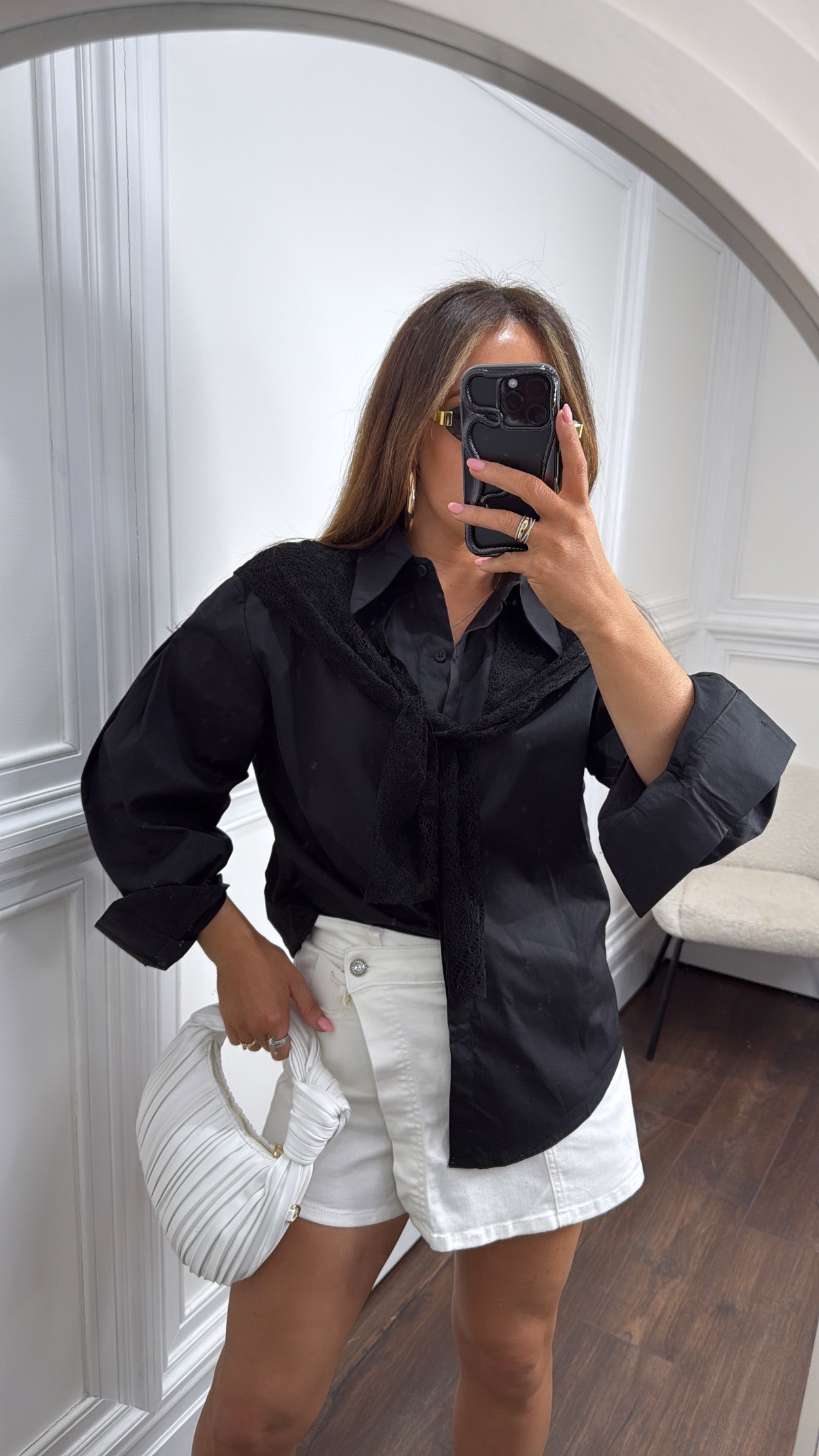 JADE black shirt with lace overlay