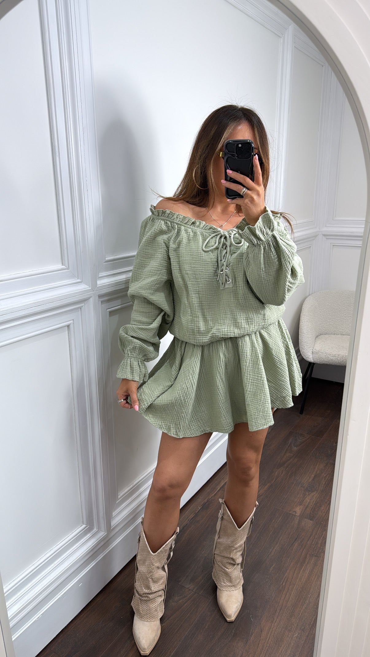 YASMINE apple green cheesecloth tie up playsuit