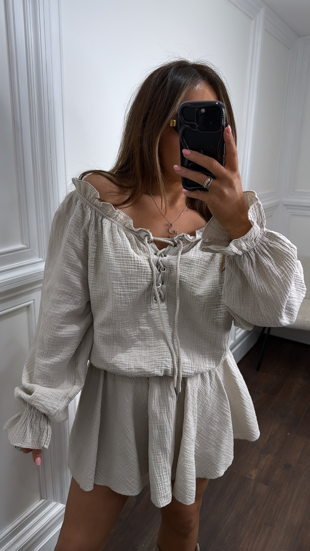 YASMINE stone cheesecloth tie up playsuit