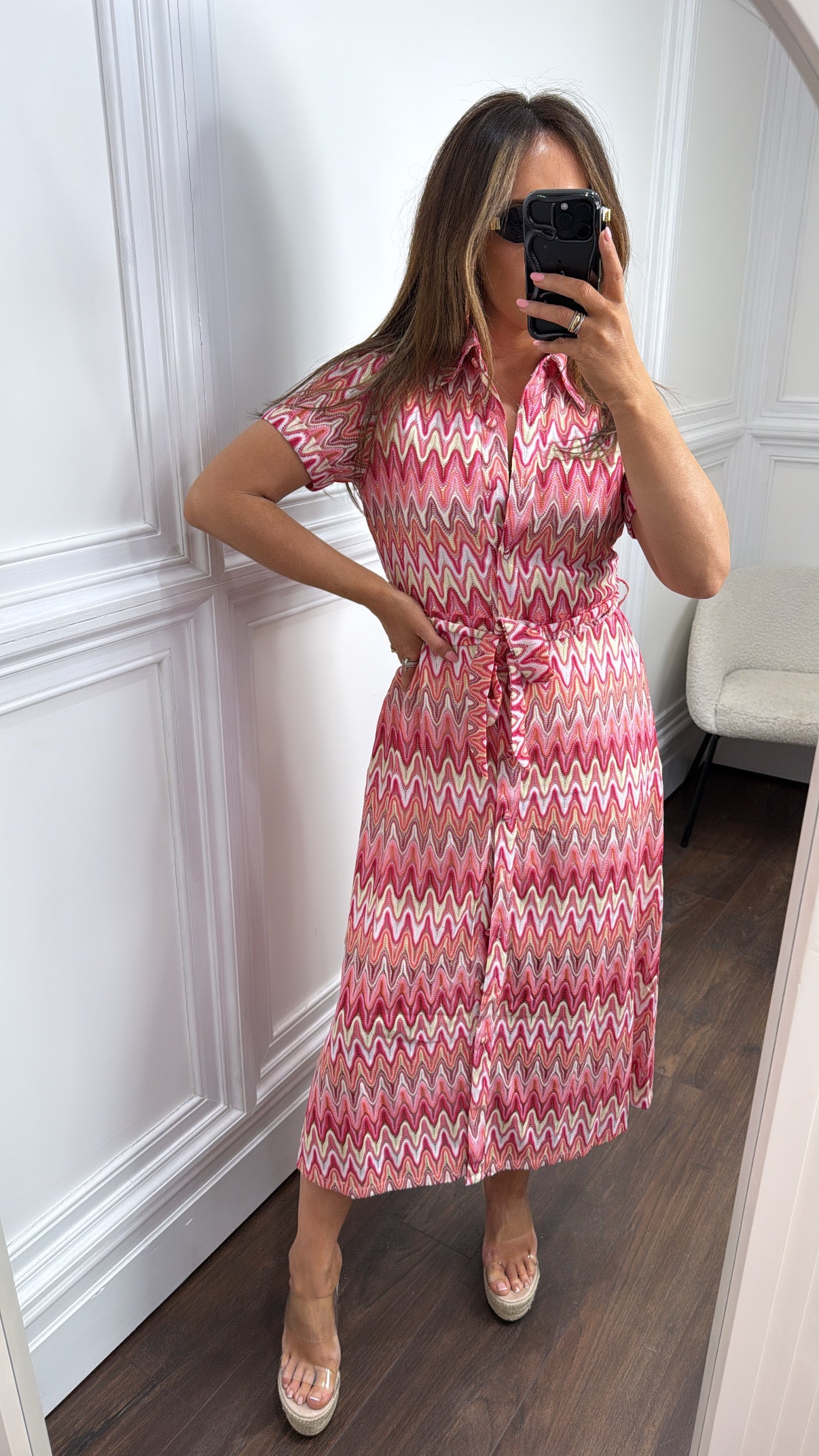 ALIYAH pink zig zag midi dress