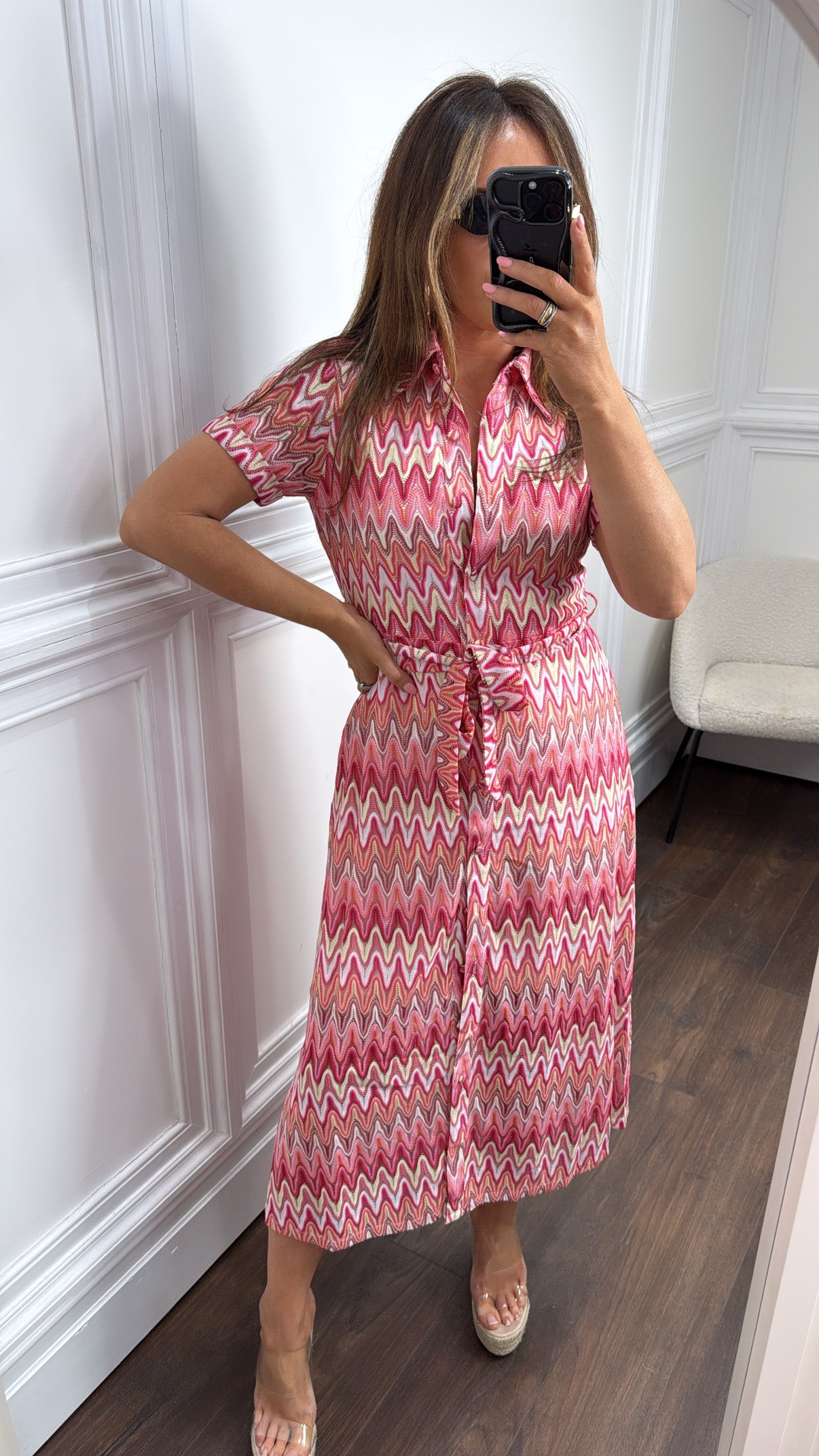 ALIYAH pink zig zag midi dress