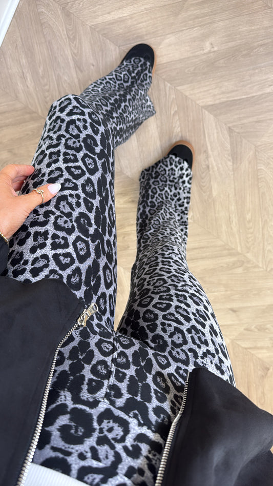 MEL grey leopard print super soft flare leggings