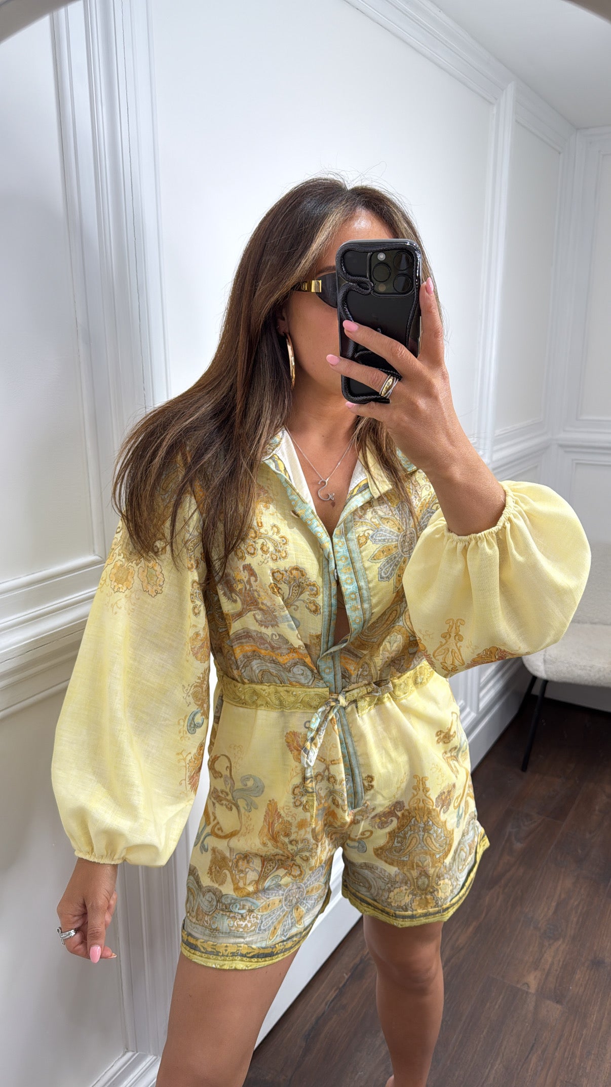 COURTNEY lemon paisley print playsuit