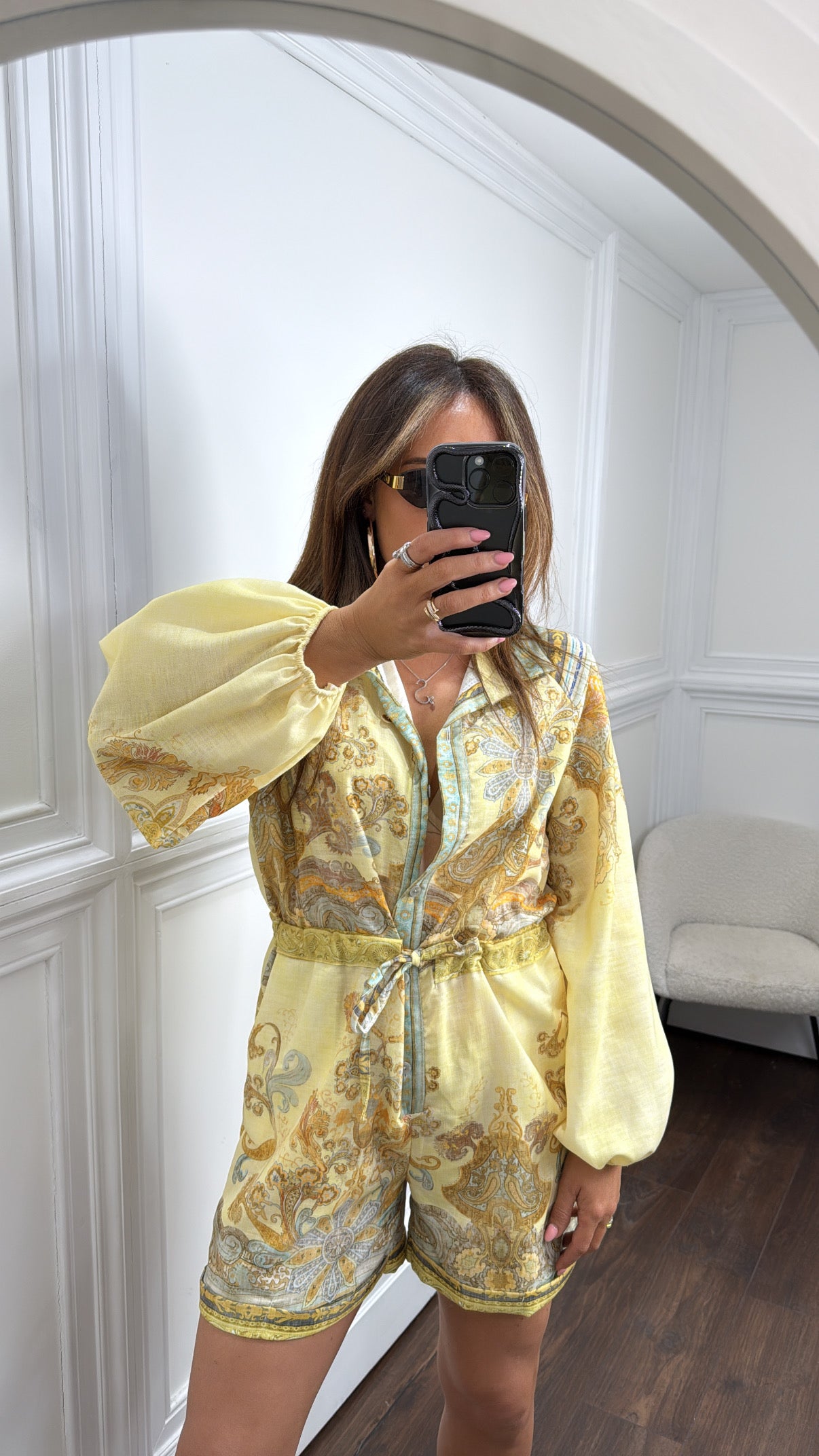 COURTNEY lemon paisley print playsuit
