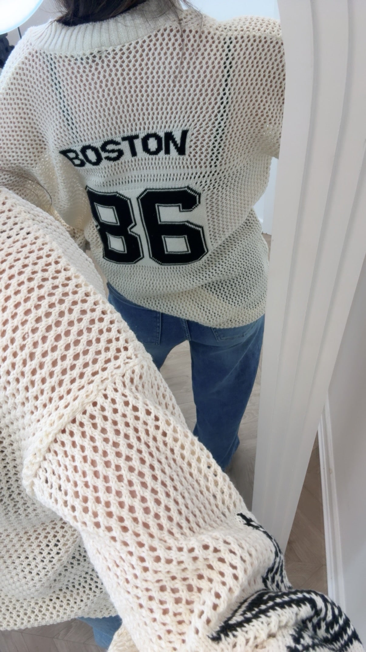 MALA cream netted over size top with logo back