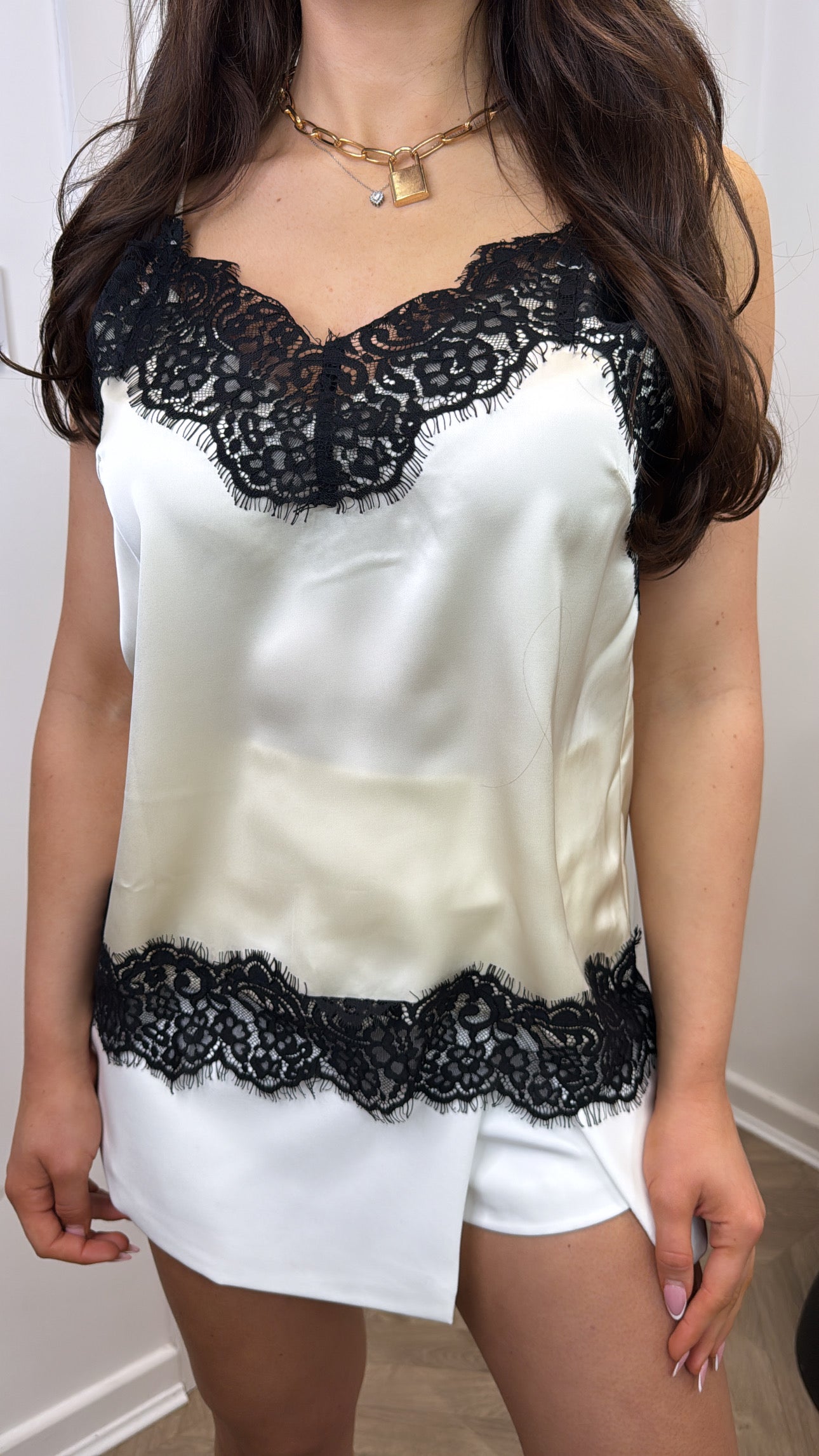 AMELIA cream lace trim silky cami top