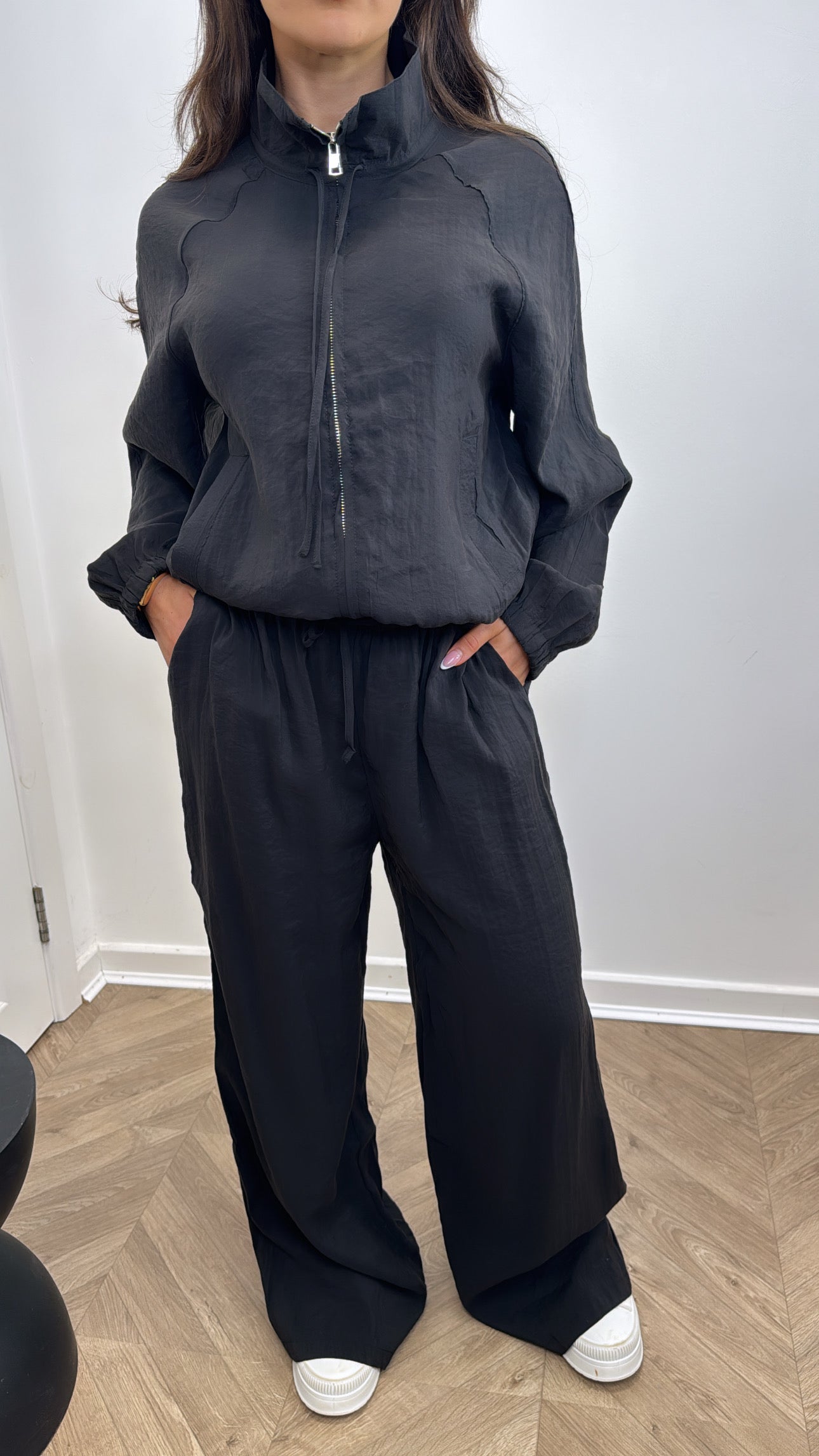 LOUISE black zip up jacket and trousers co-ord