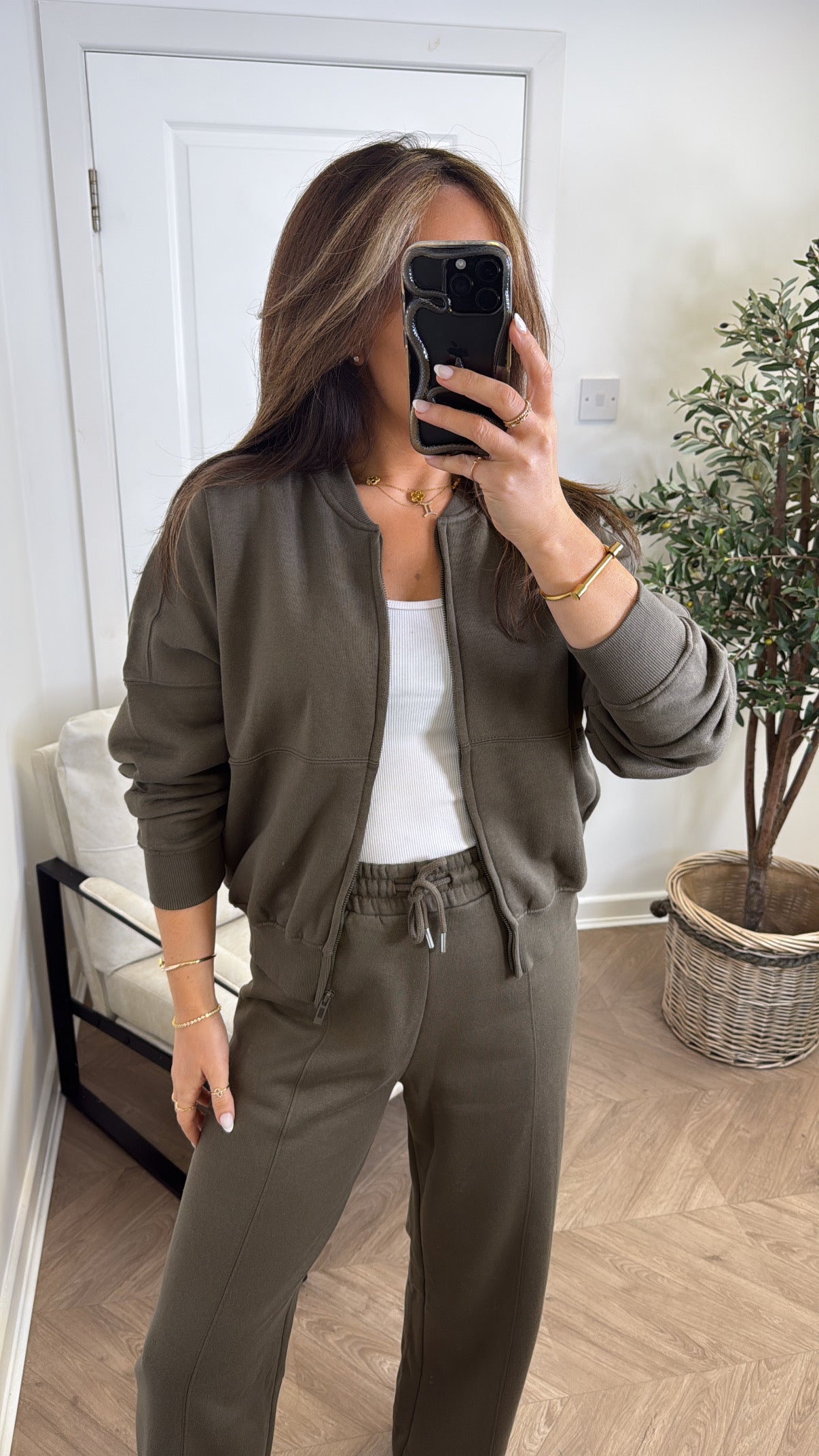 ELLEN khaki bomber jacket and trouser lounge set