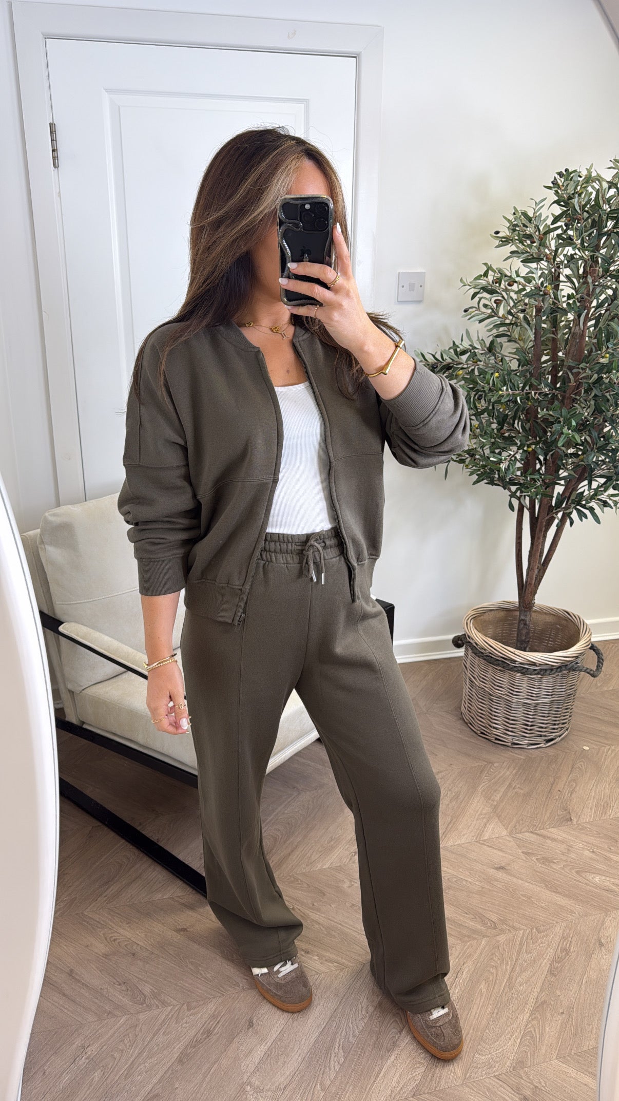ELLEN khaki bomber jacket and trouser lounge set