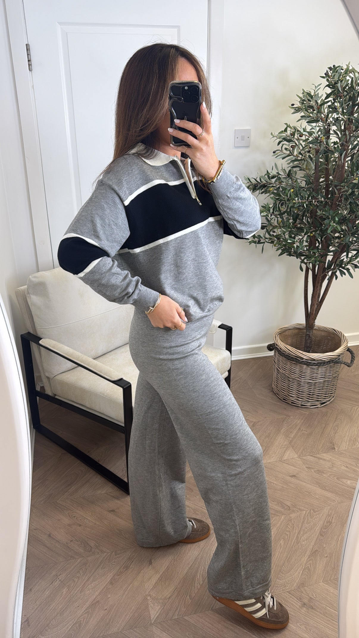 SHAUNA grey striped sweater lounge set