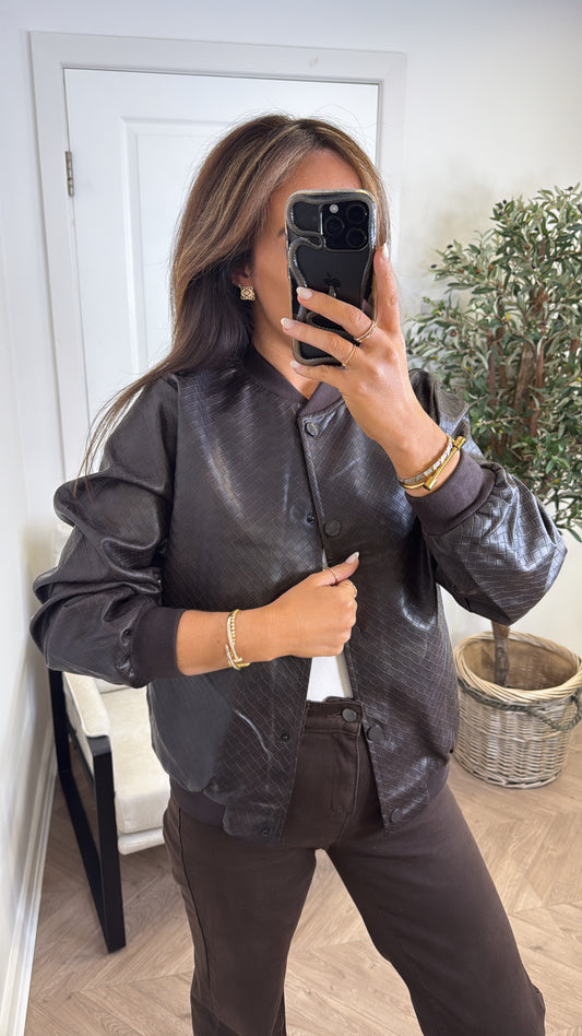 REBECCA brown woven bomber jacket