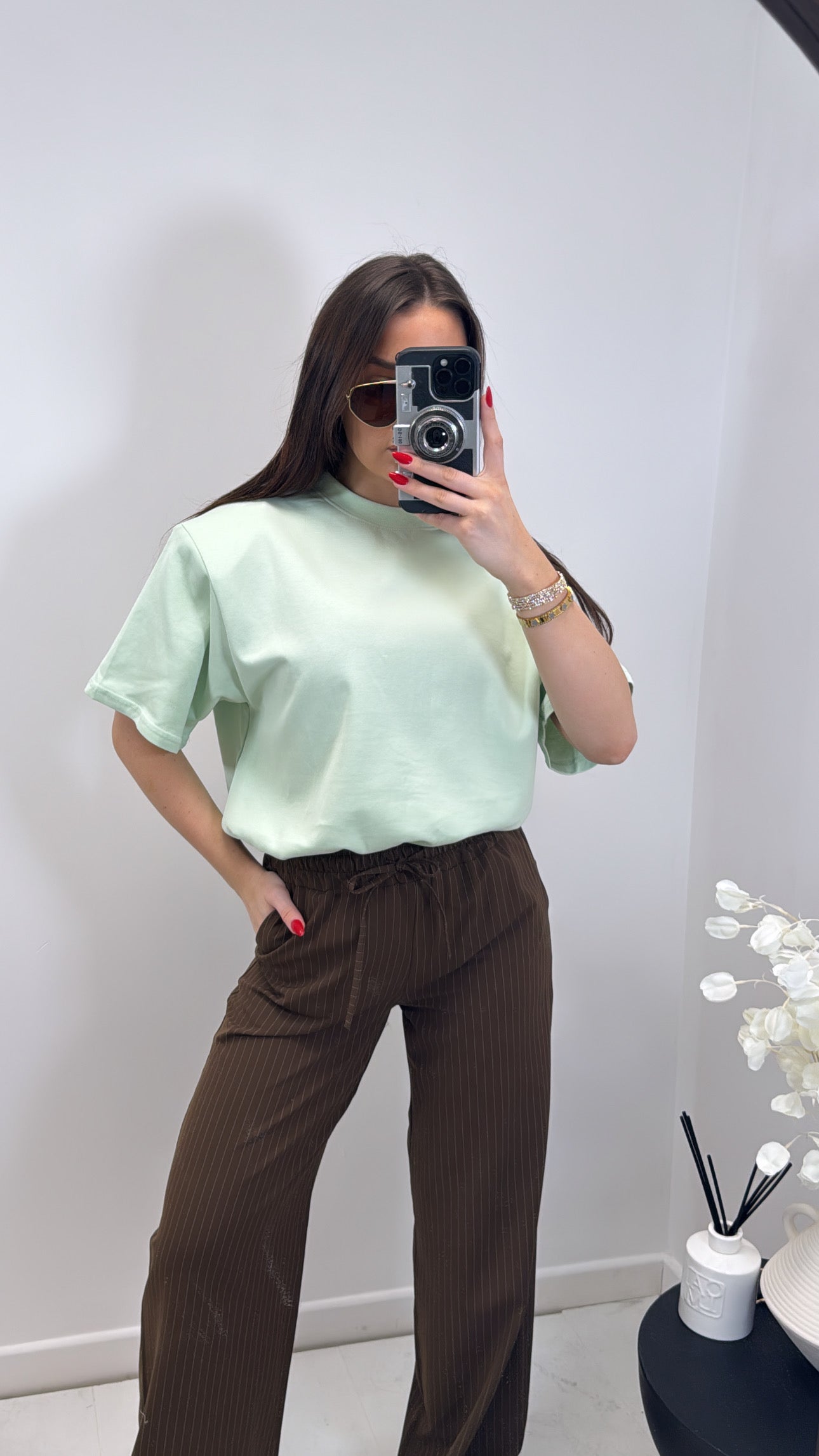 TASHA mint shoulder pad plain t-shirt