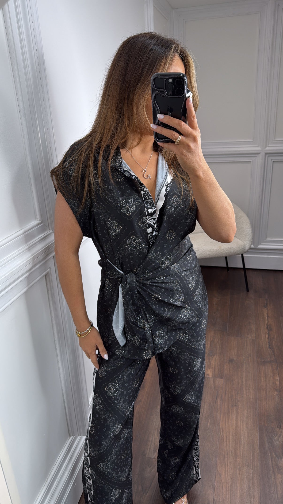 LOIS black paisley satin co-ord