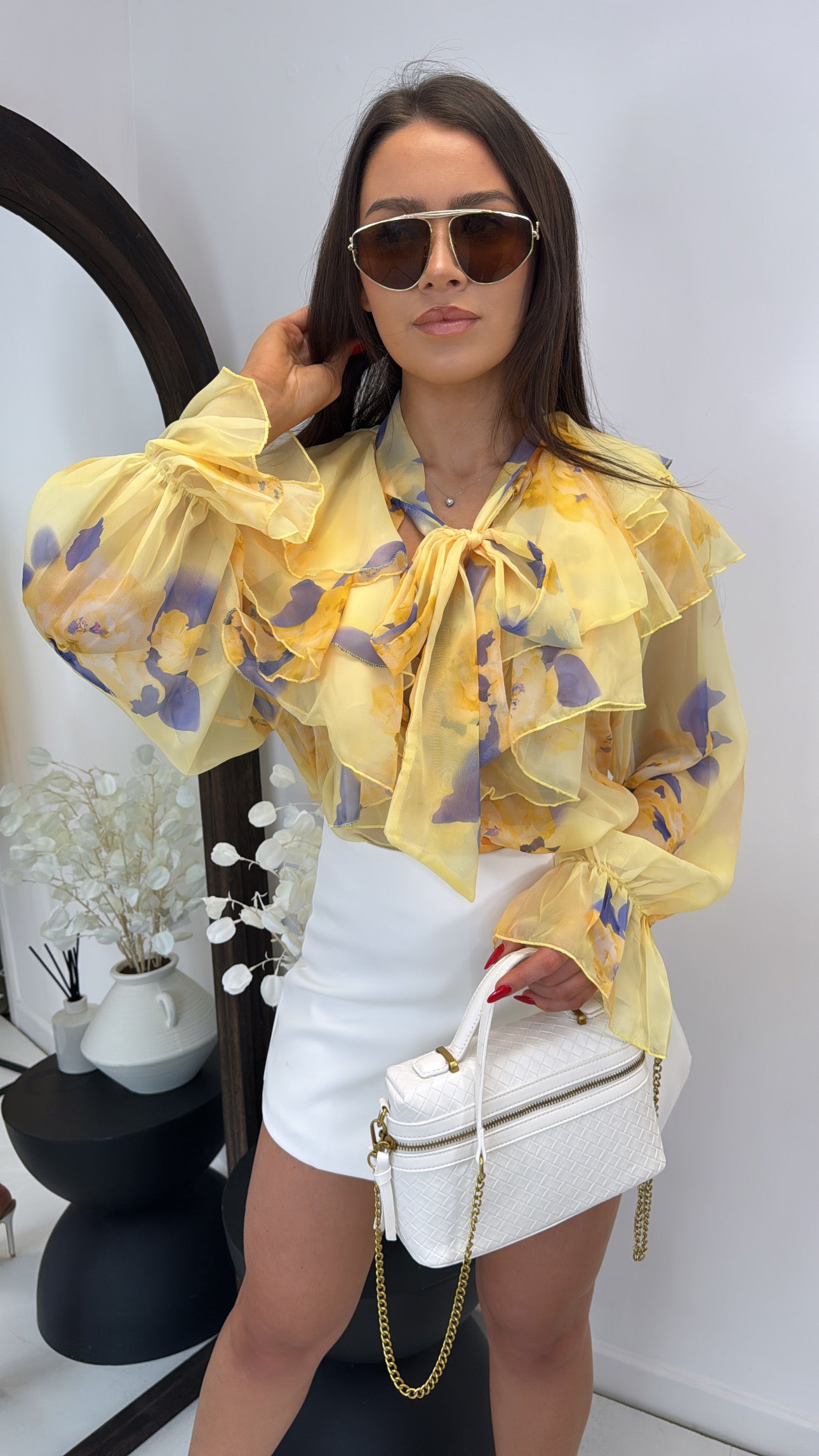 SERINA yellow sheer floral print blouse