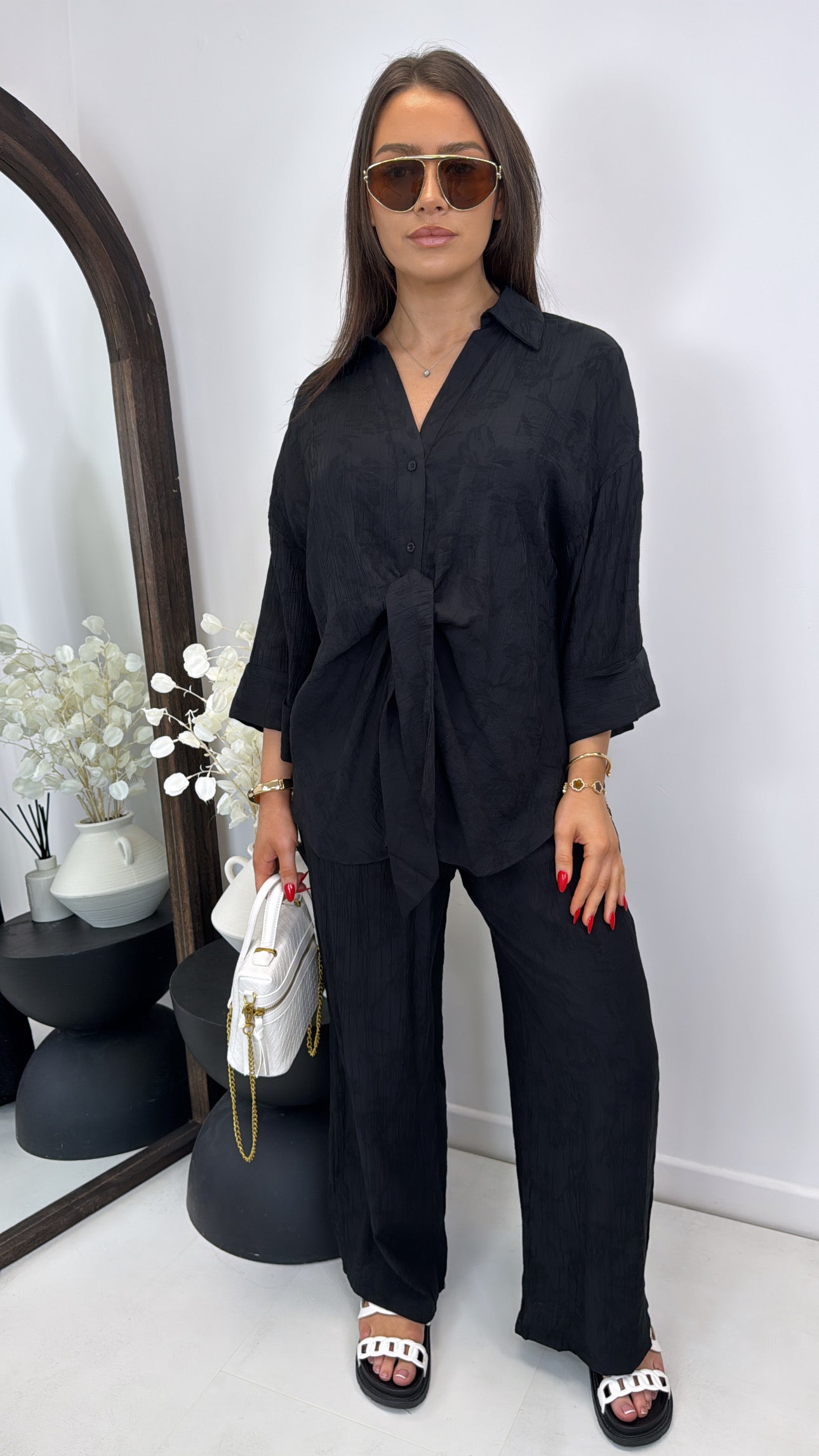 POLLY black shirt and trousers co-ord