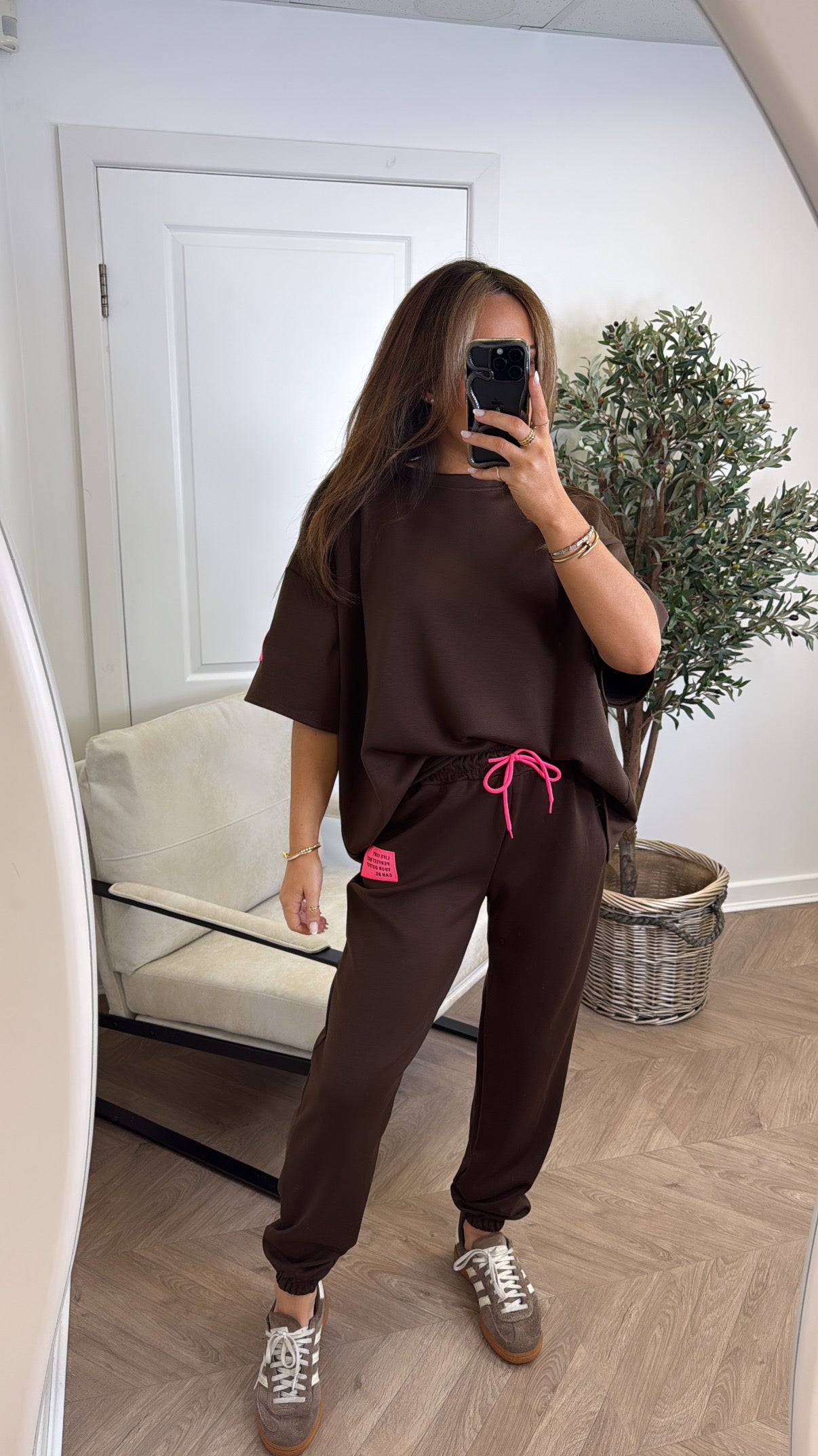 LESSIE dark brown life logo lounge set with cuffed joggers