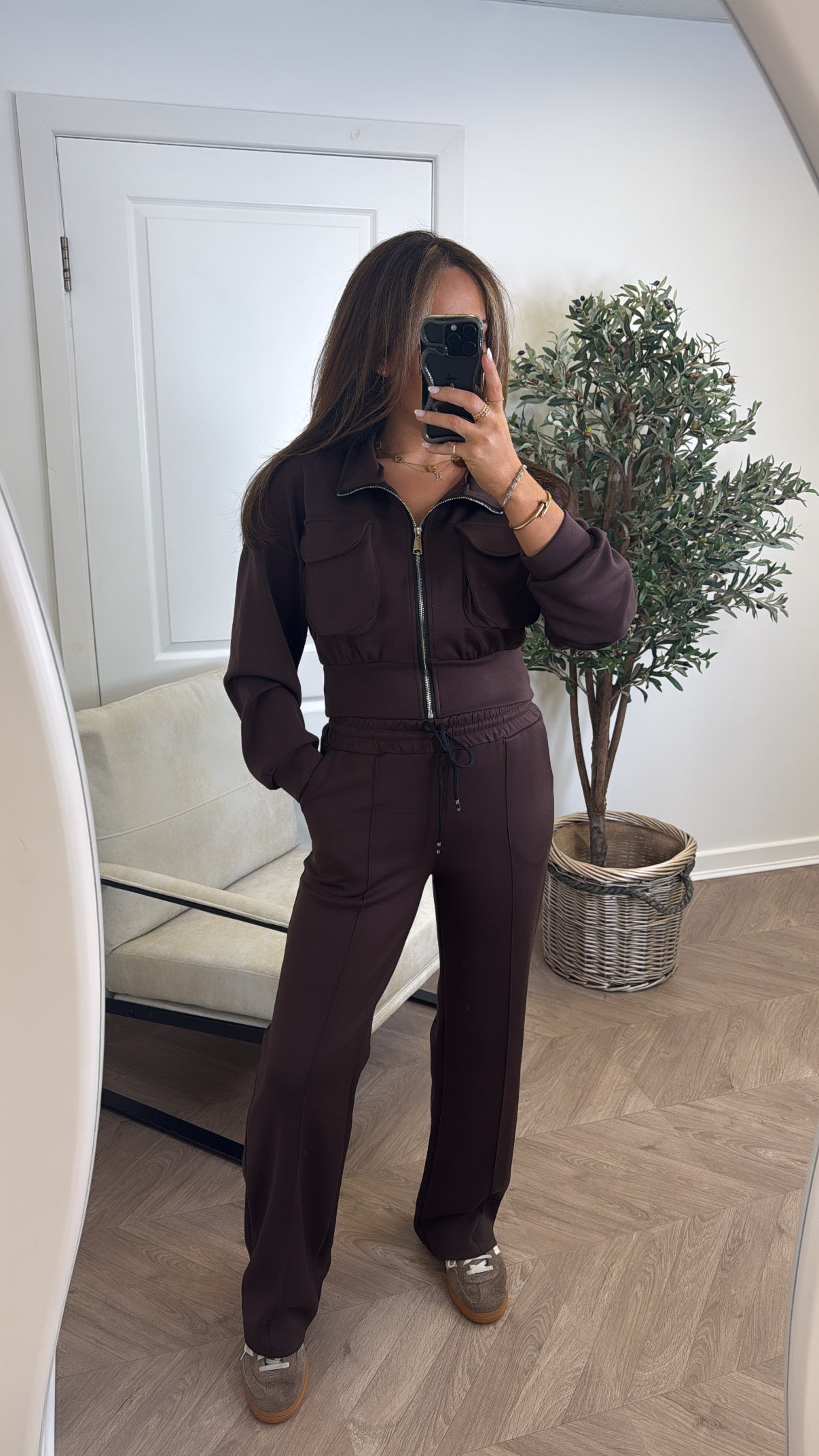 PAYTON chocolate zip up jacket and joggers tracksuit
