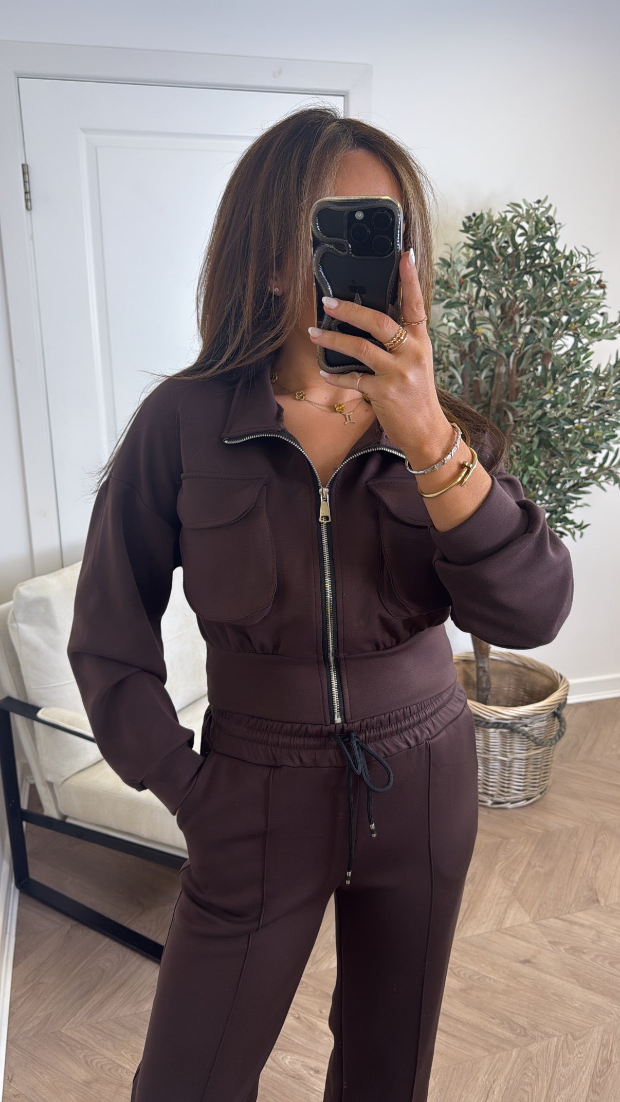 PAYTON chocolate zip up jacket and joggers tracksuit