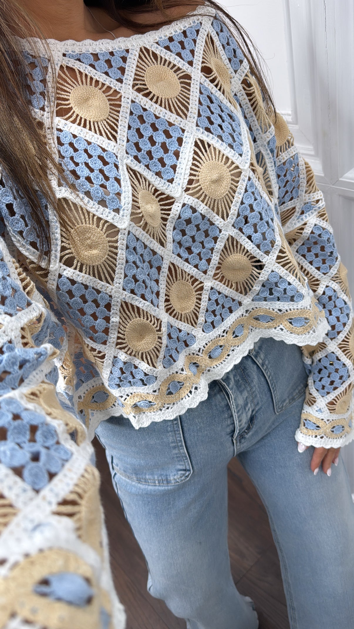LOLA blue crochet cropped top