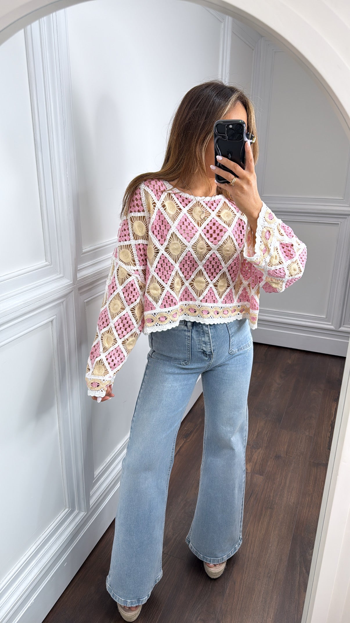 LOLA pink crochet cropped top