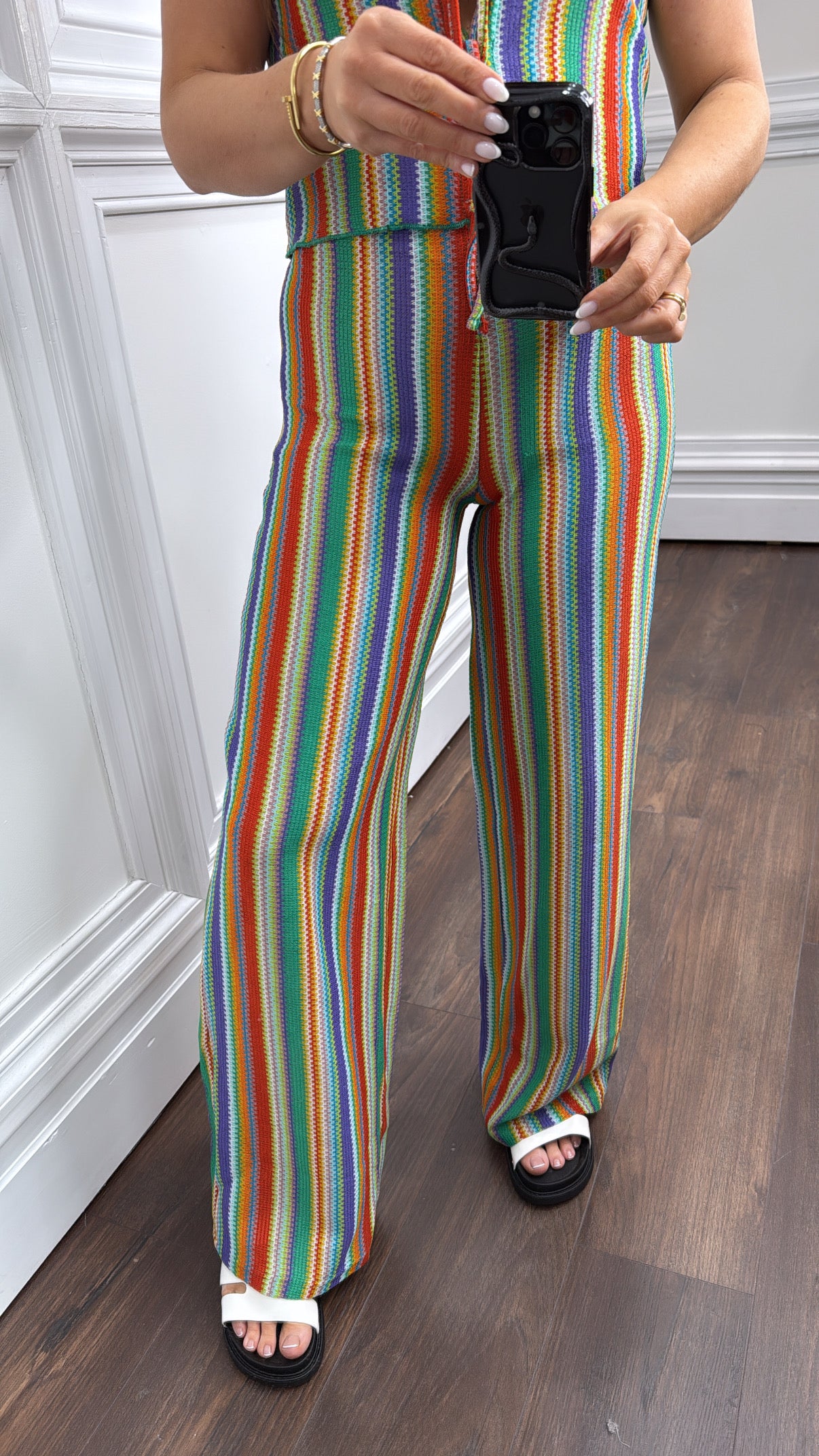 JOCELYN green waffle knit wide leg trousers