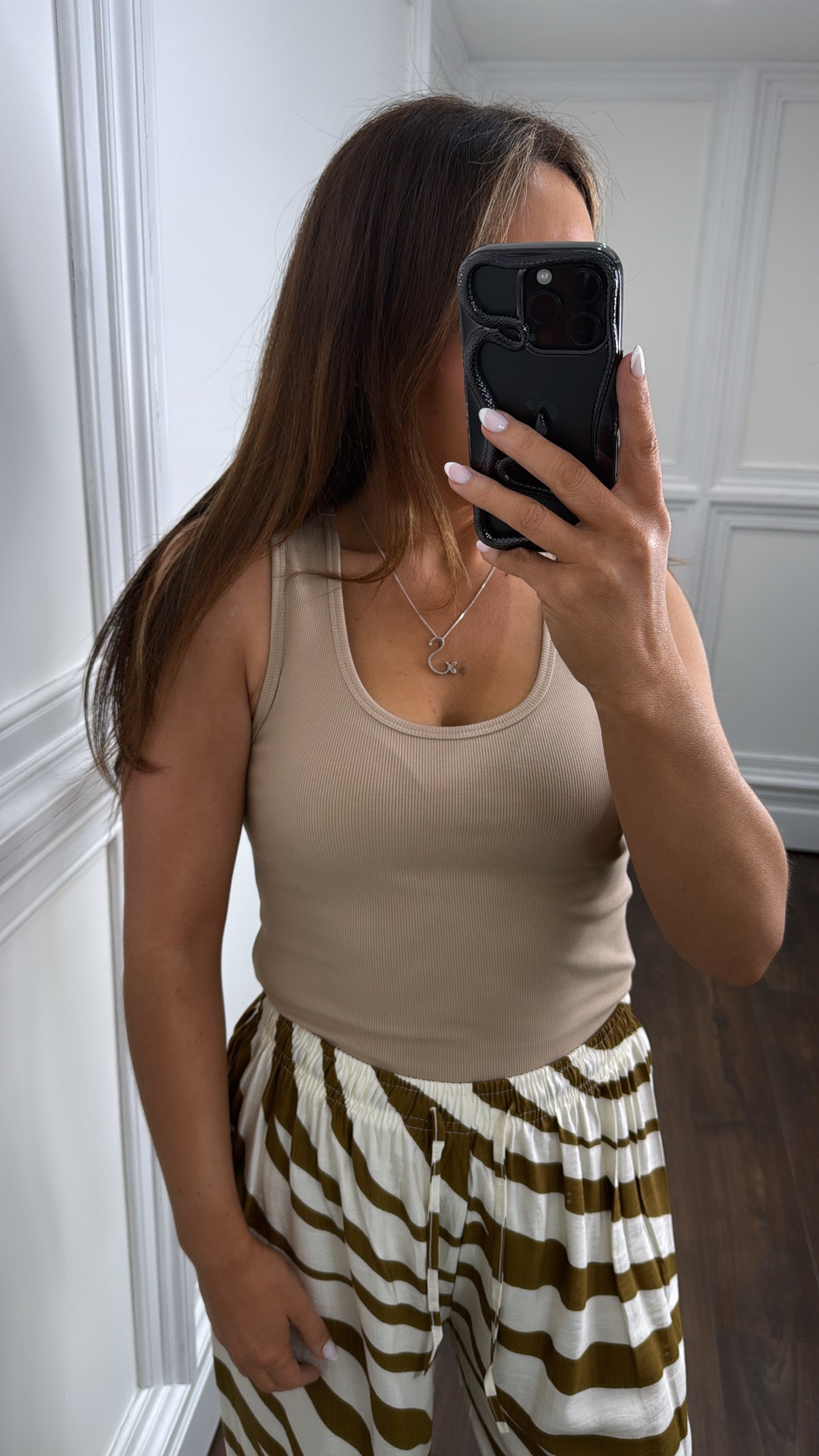 MACY taupe ribbed vest top