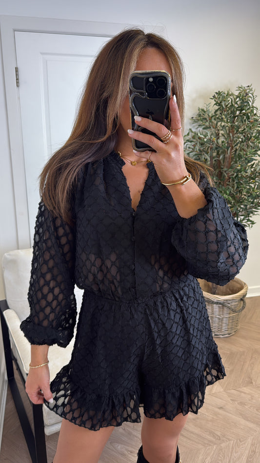 MILLIE black textured playsuit