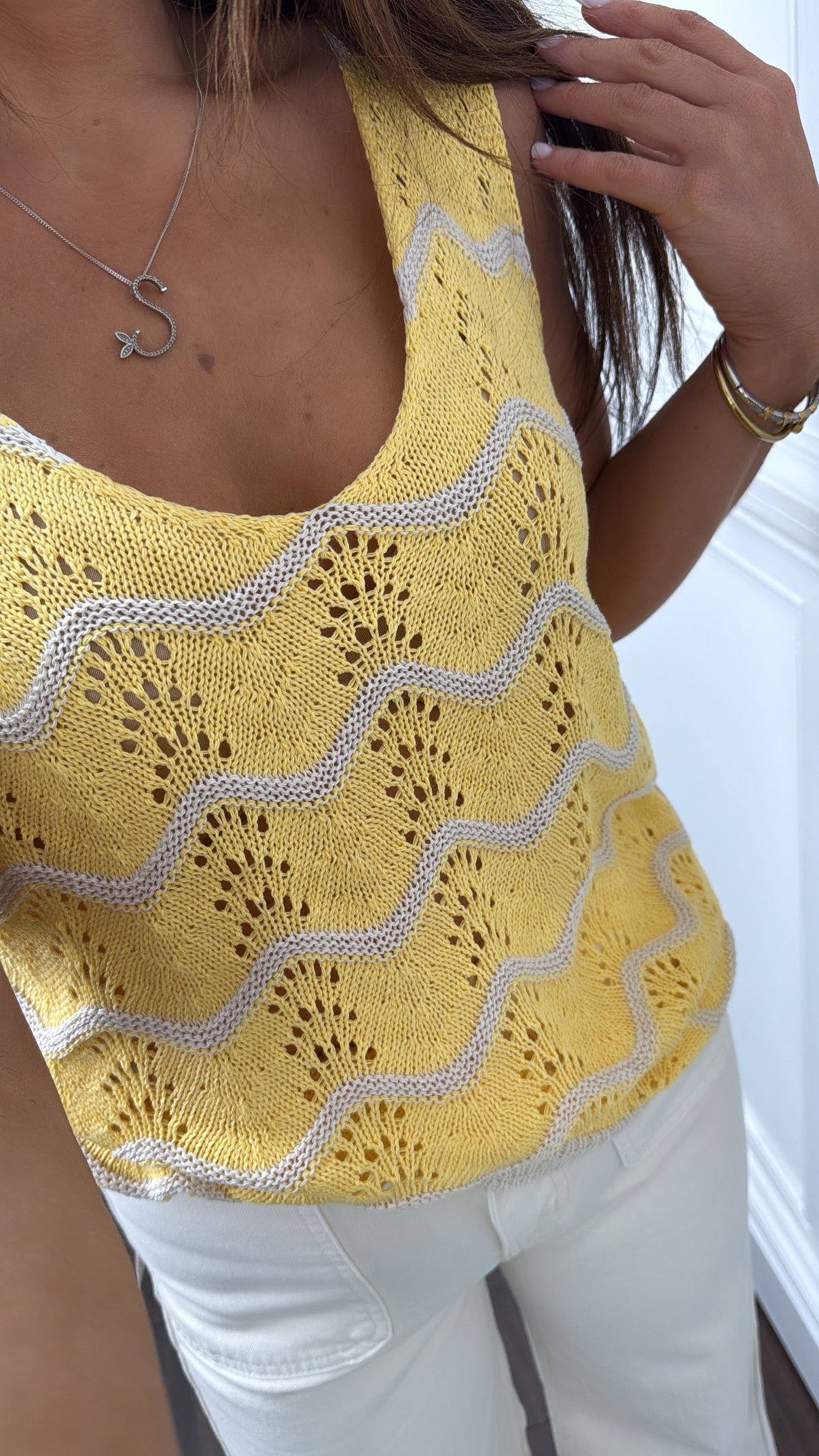 MOLLIE lemon wave crochet vest top