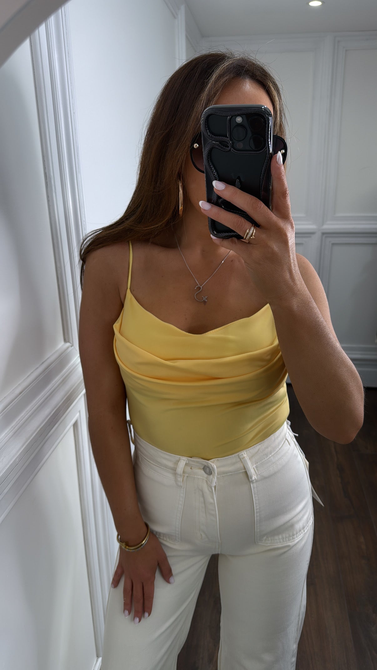 FINOLA yellow cowl cupped bodysuit