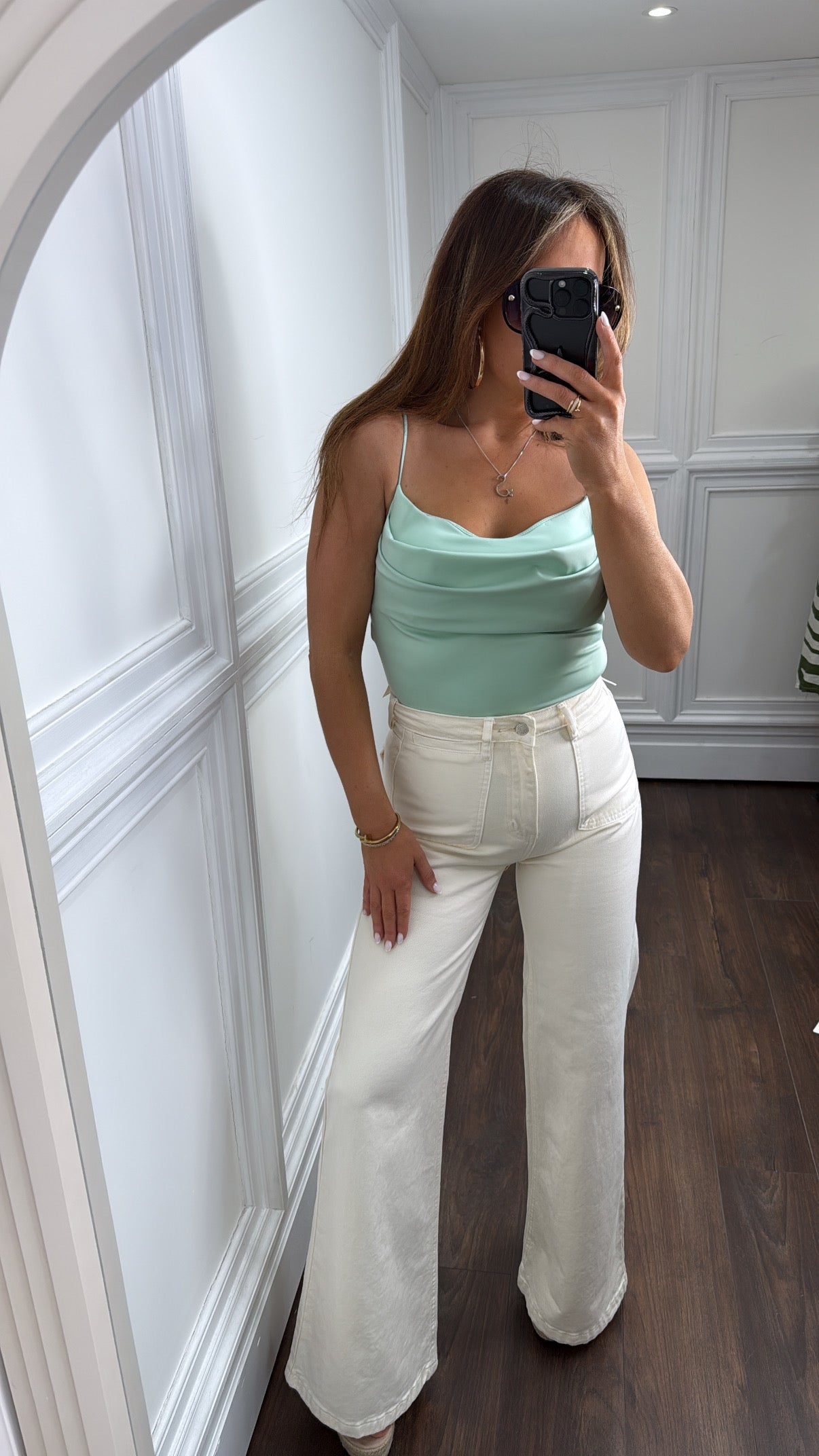FINOLA mint green cowl cupped bodysuit